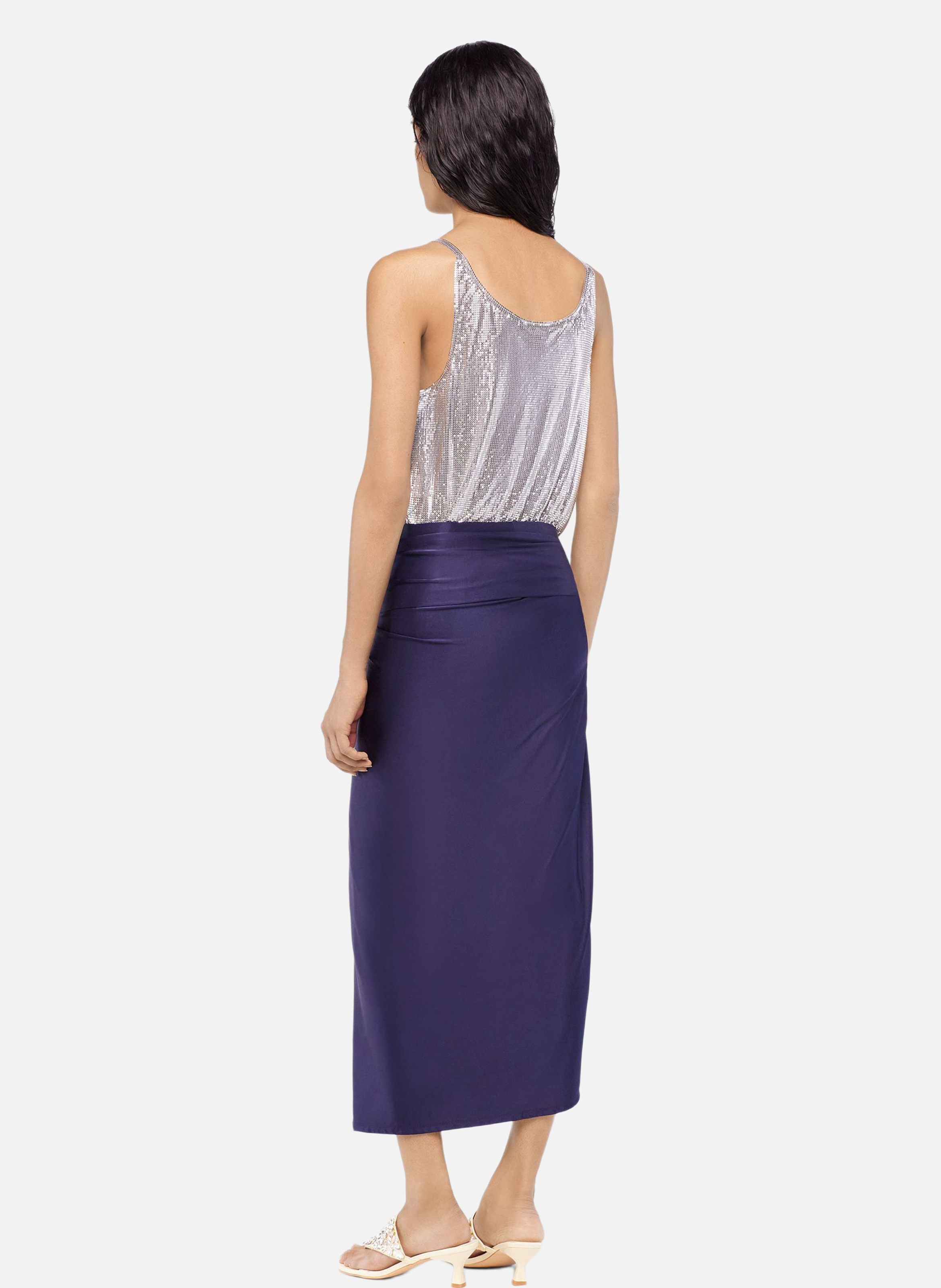 Jupe midi piercing en jersey RABANNE Bleu