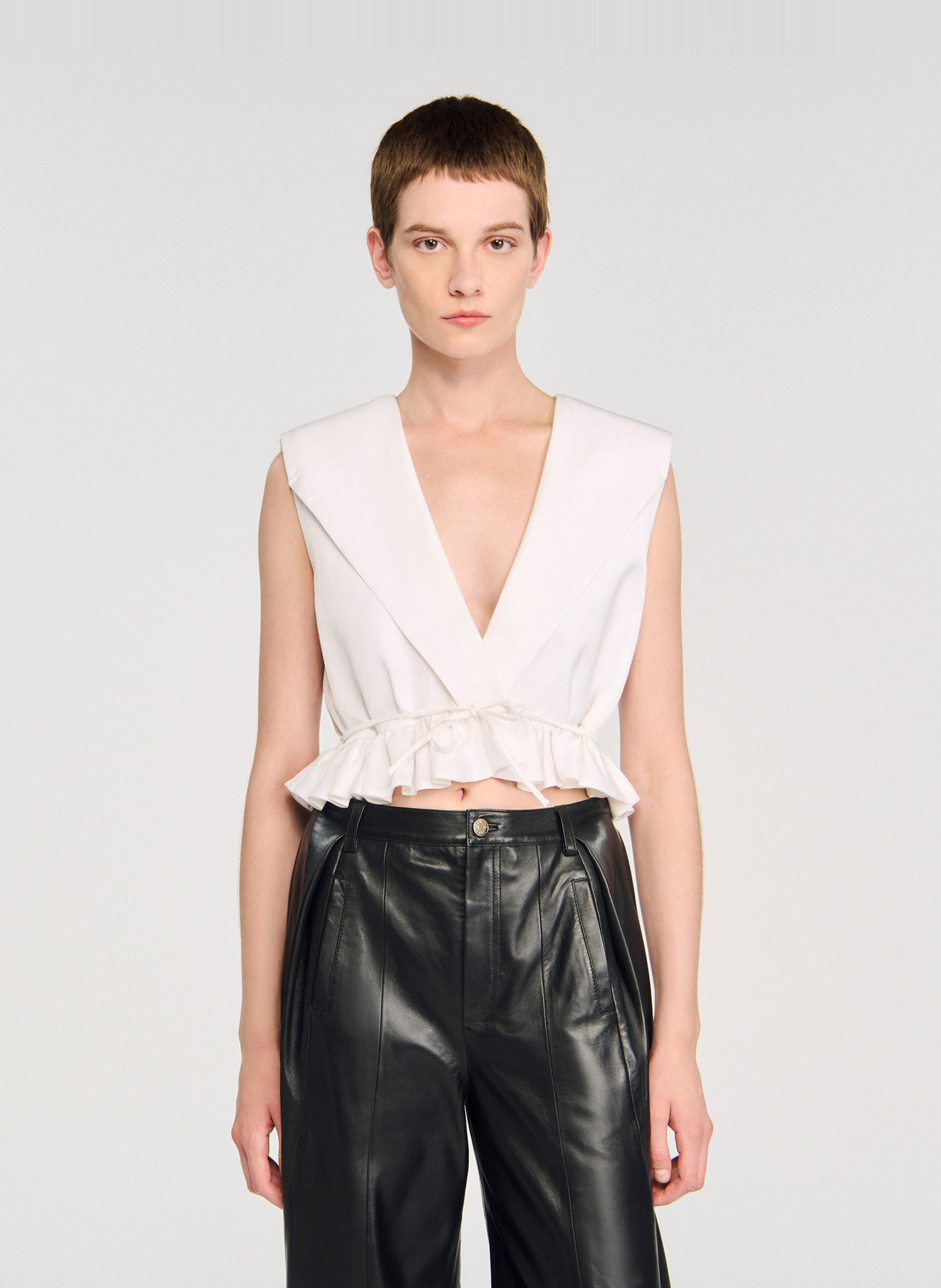 Top cintré col v SANDRO Beige