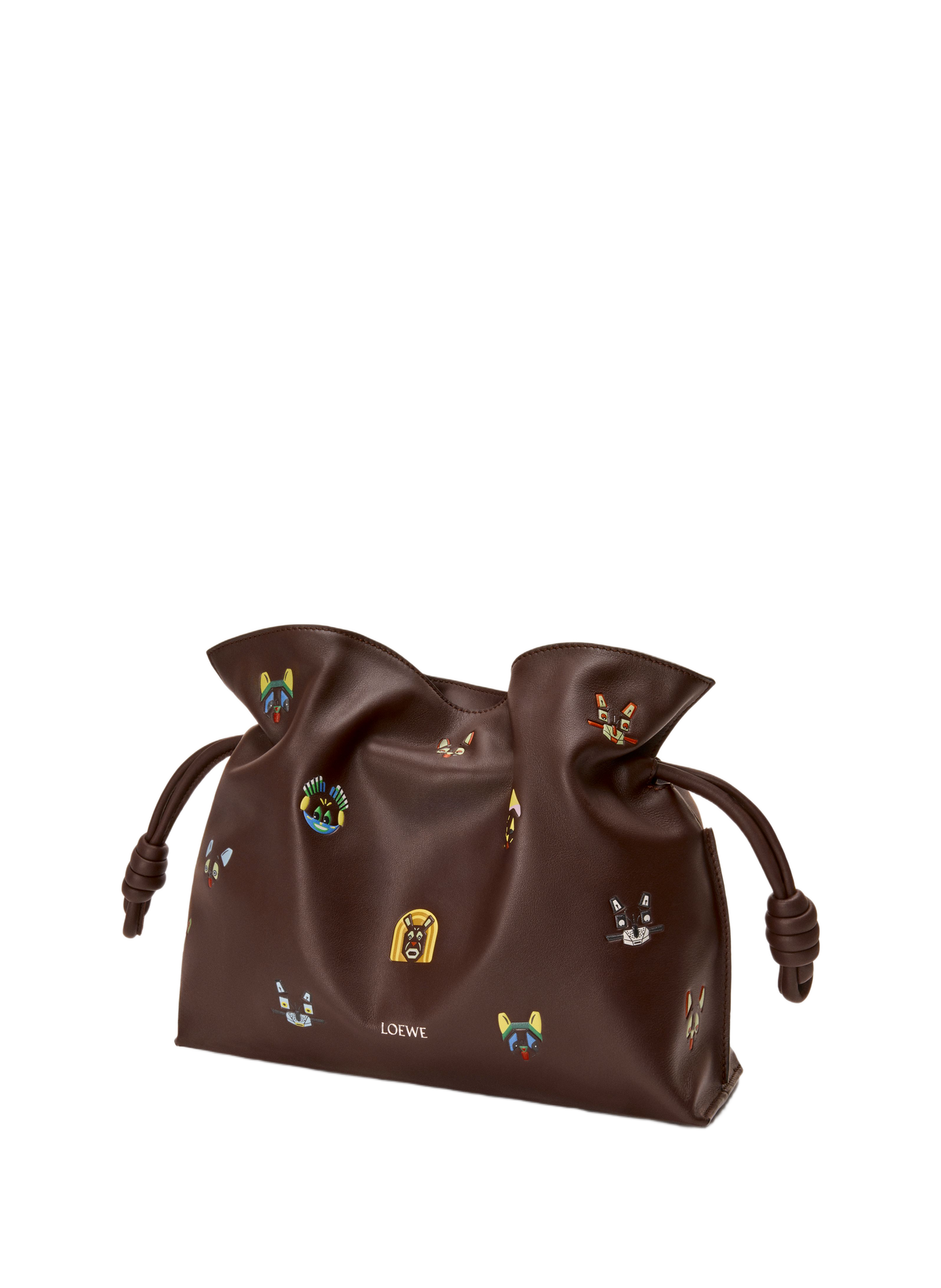 LOEWE x Louis Wain - Flamenco clutch moyen Cats en cuir de veau nappa LOEWE Marron