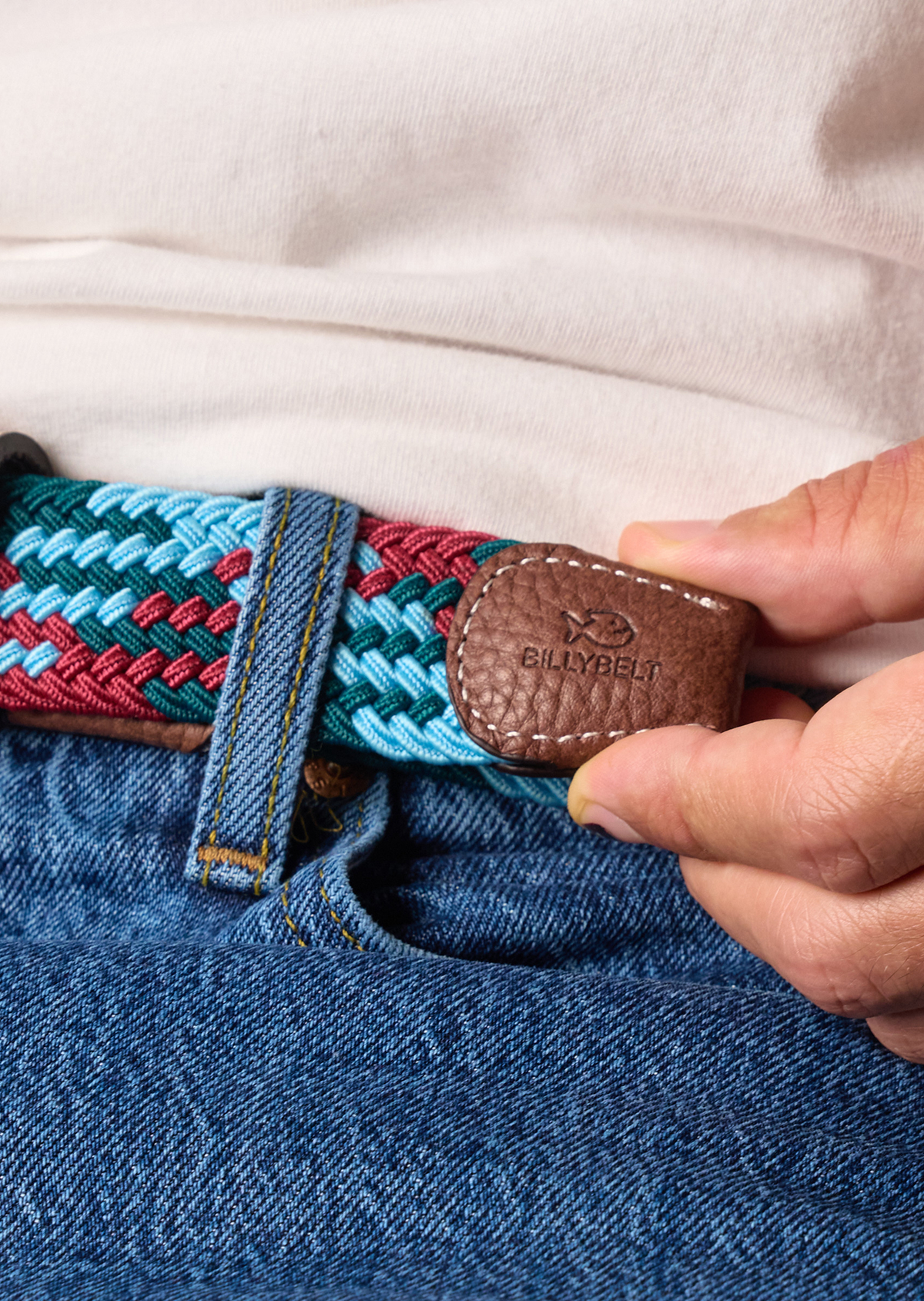 Ceinture tressée élastique multicolore BILLYBELT Bleu