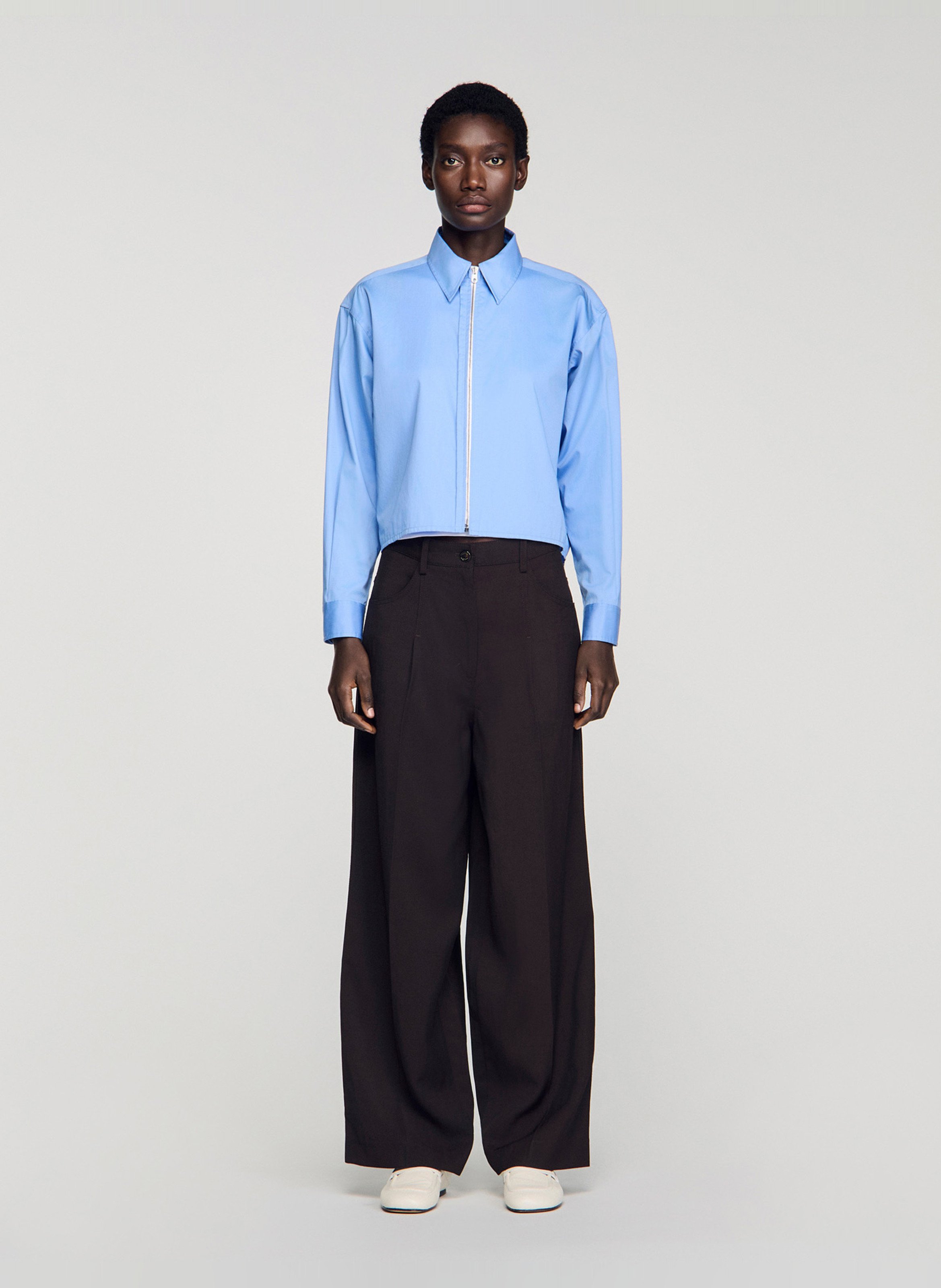 Chemise courte zippée unie SANDRO Bleu