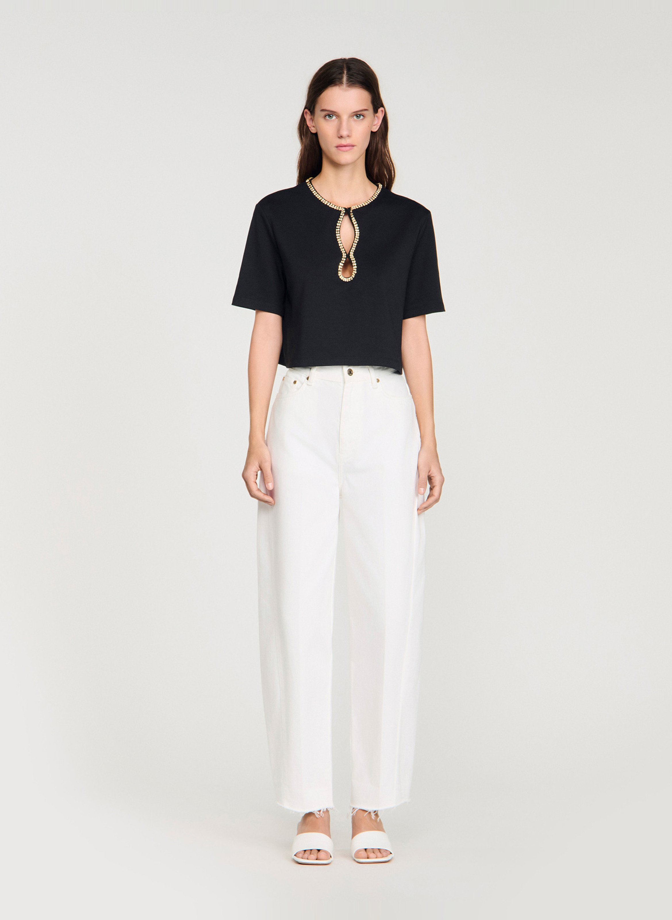 T-shirt droit col rond en coton mélangé SANDRO Noir