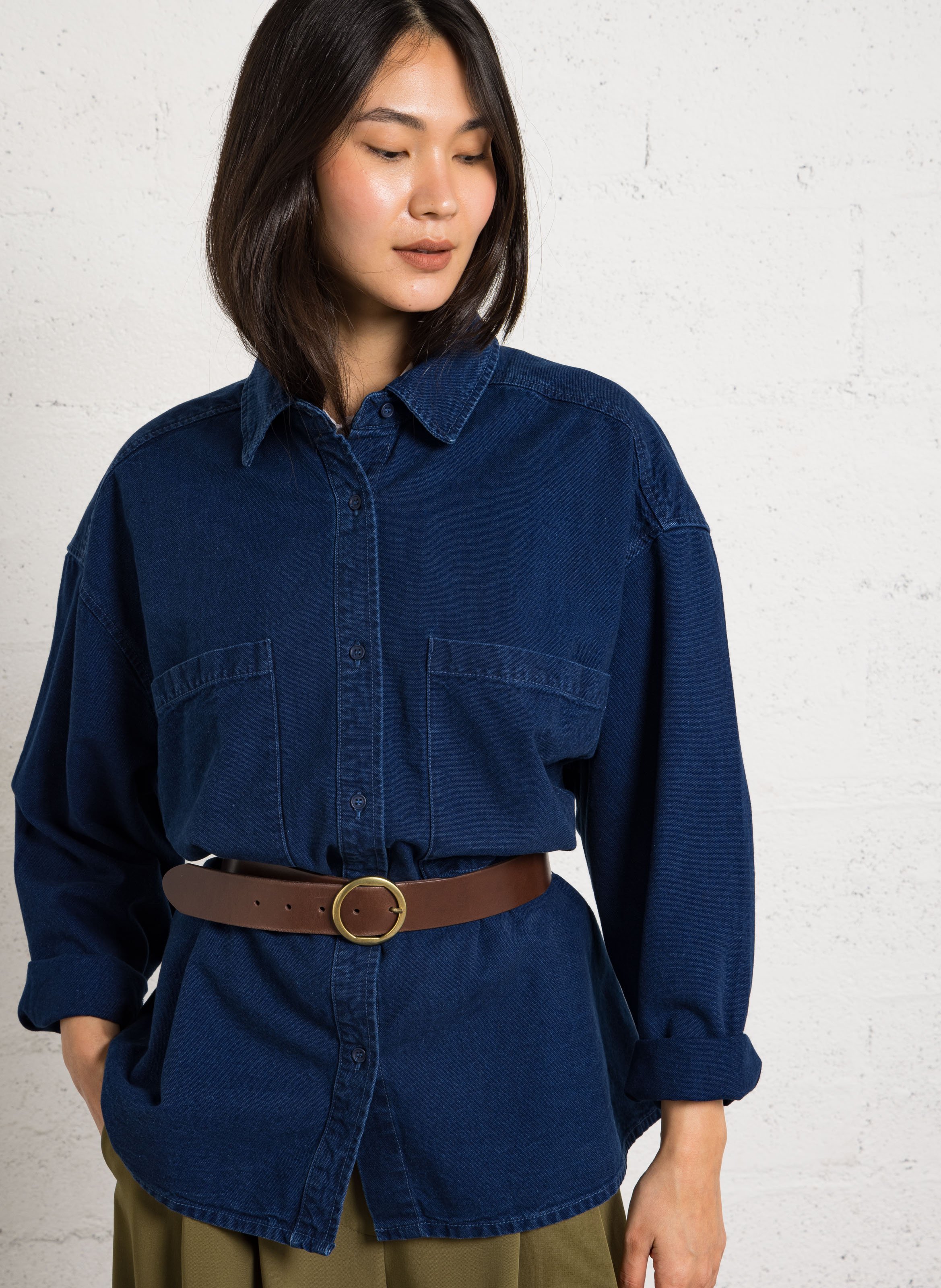 Chemise oversize boutonnée en denim comow AMERICAN VINTAGE Bleu