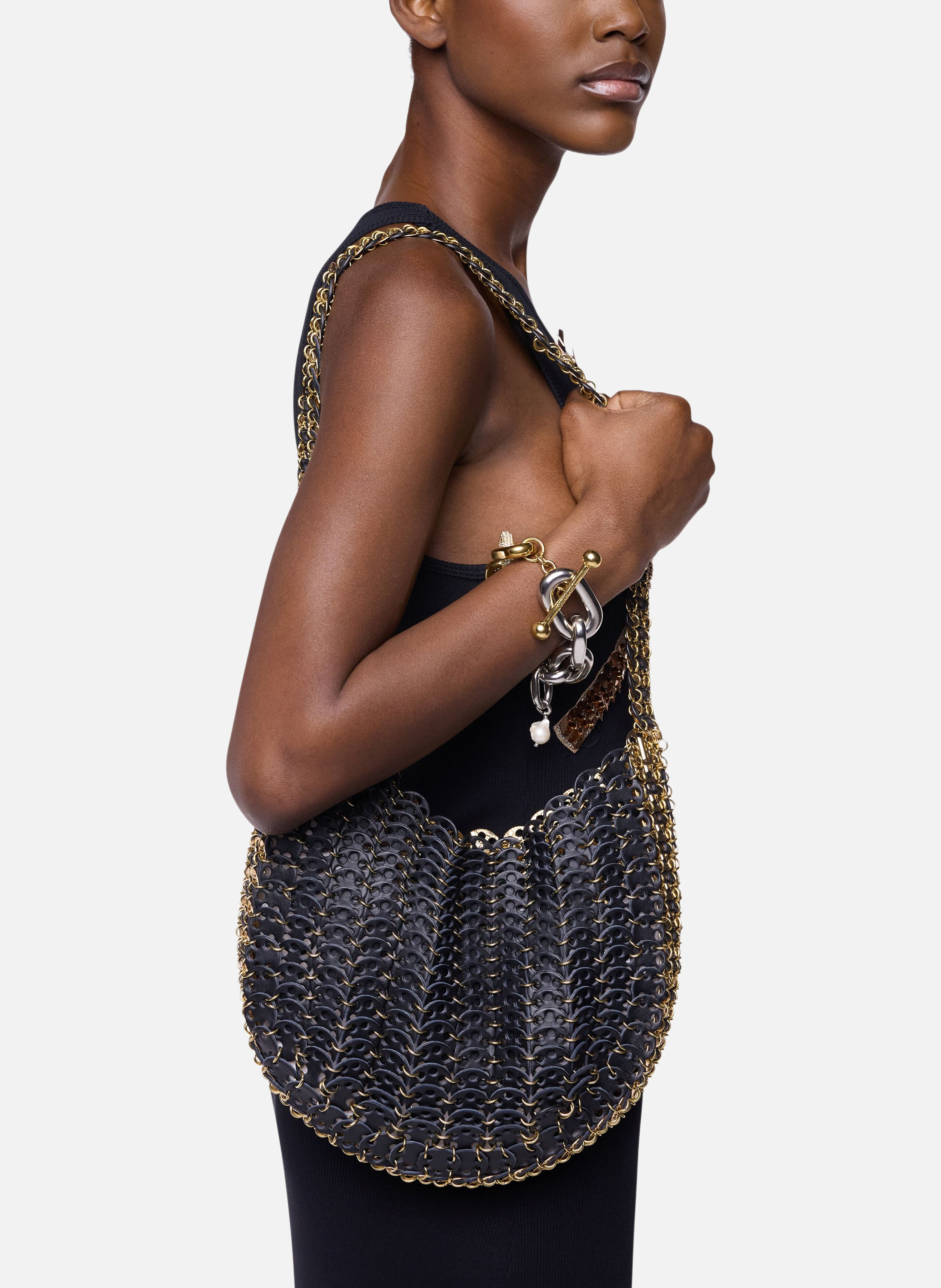 Sac moon hobo flip en cuir réversible RABANNE Noir