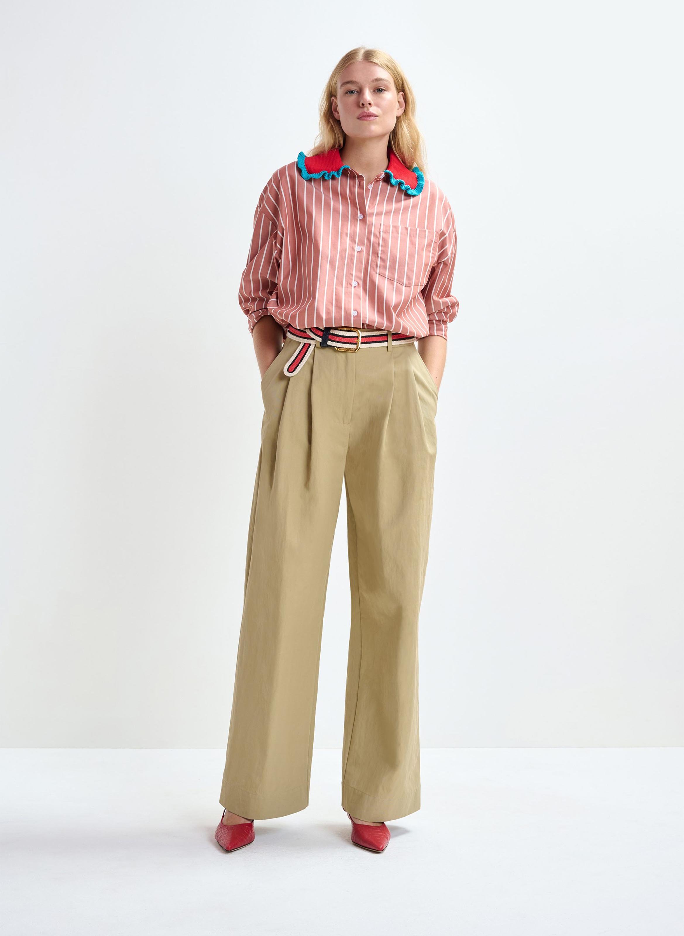 Chemise oversize col classique en coton rayé joyful ESSENTIEL ANTWERP Orange