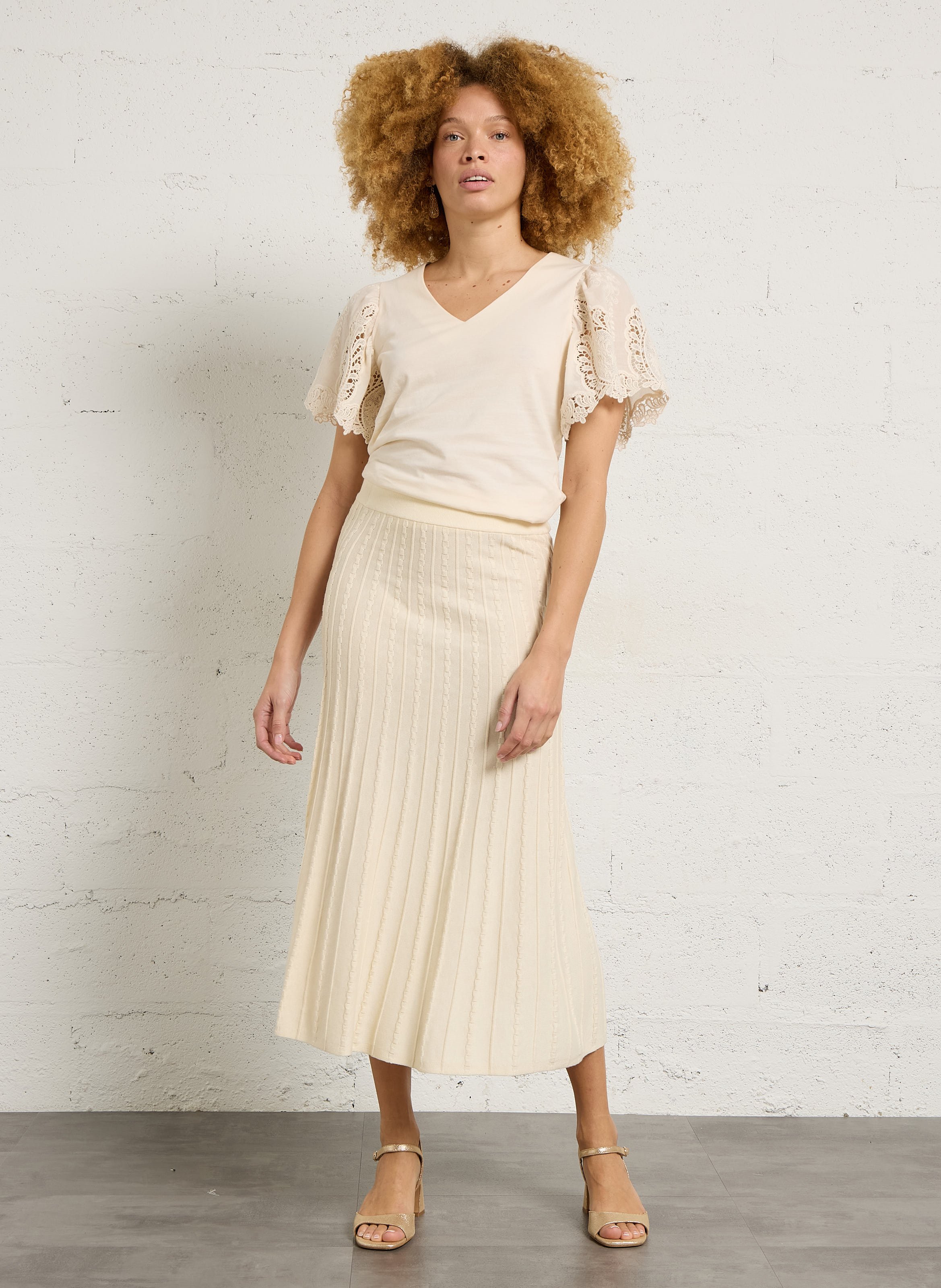 Top droit col v en coton lola MAISON 123 Beige