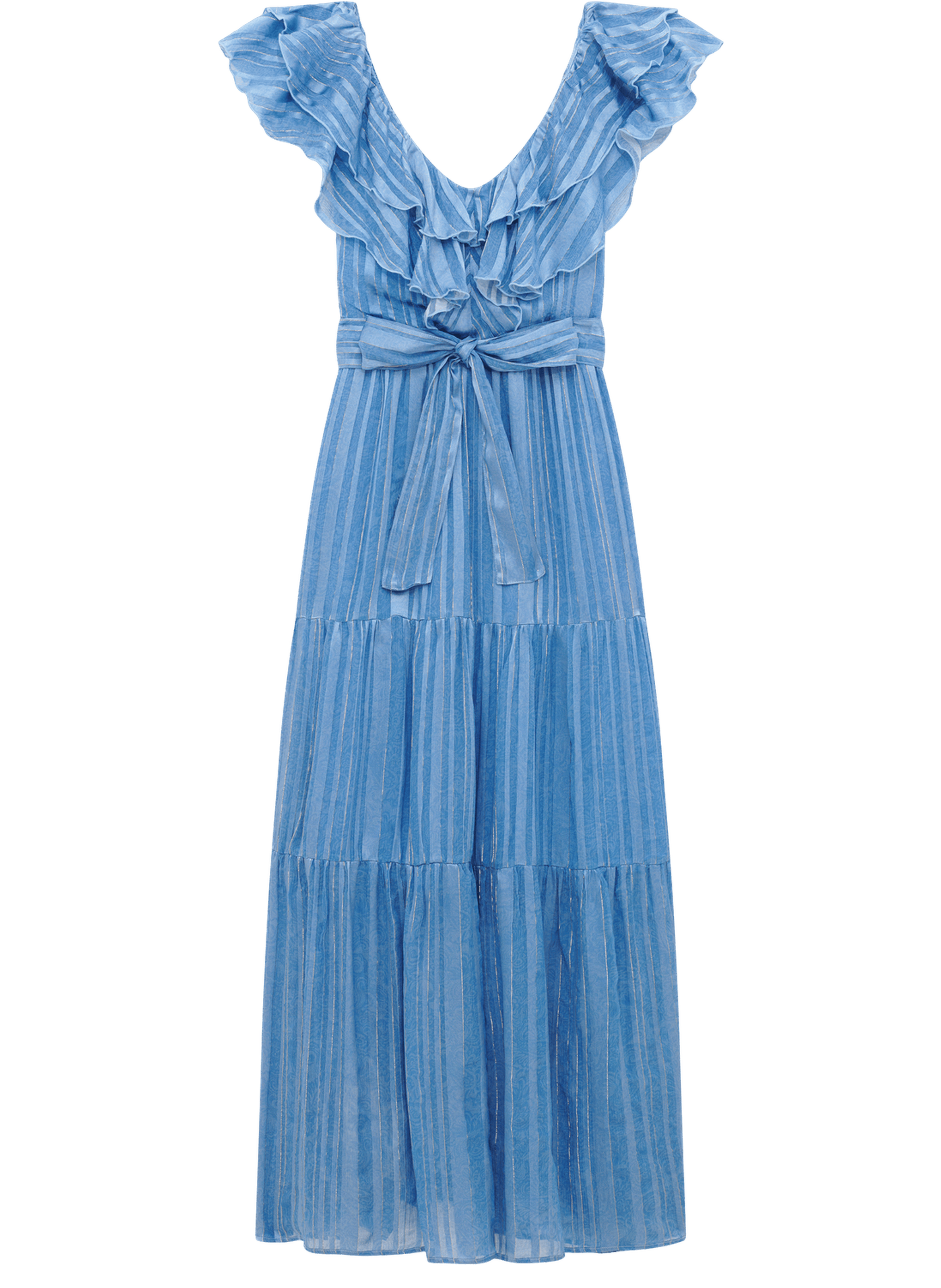 Robe longue à rayures et volants - ania Blanc