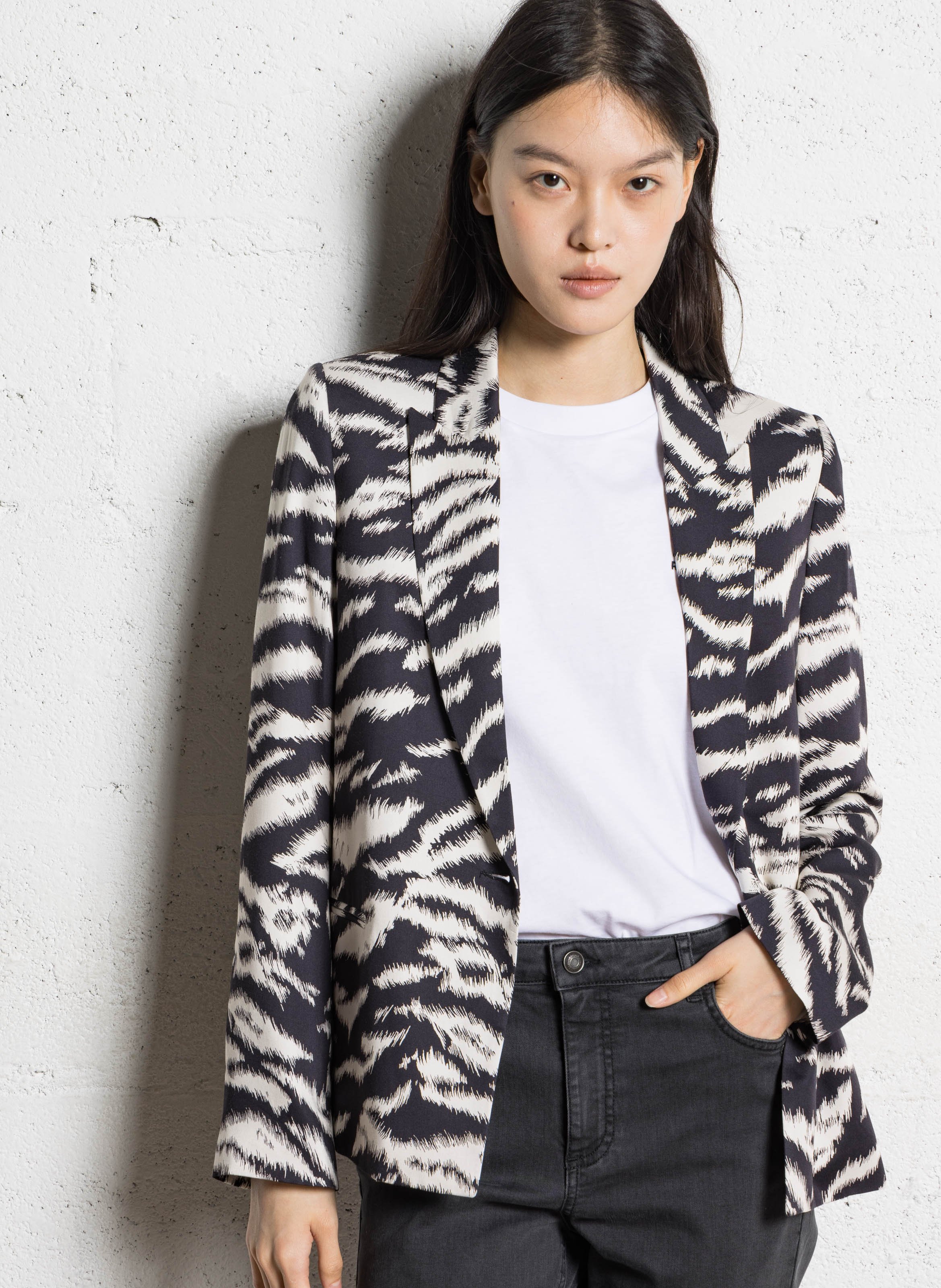 Veste de tailleur droite imprimée IKKS Noir