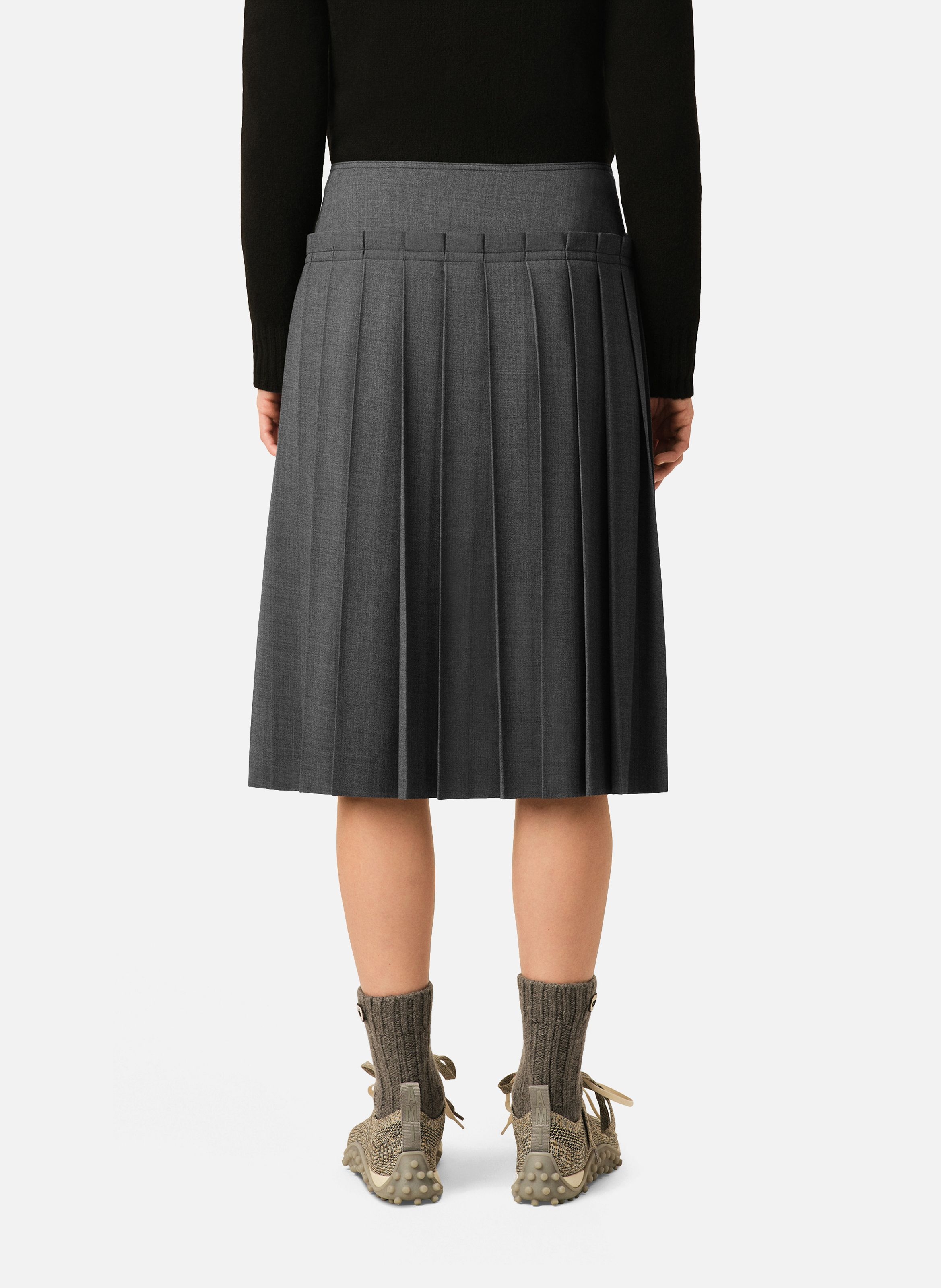 Jupe midi plissée unisexe en laine AMI PARIS Gris