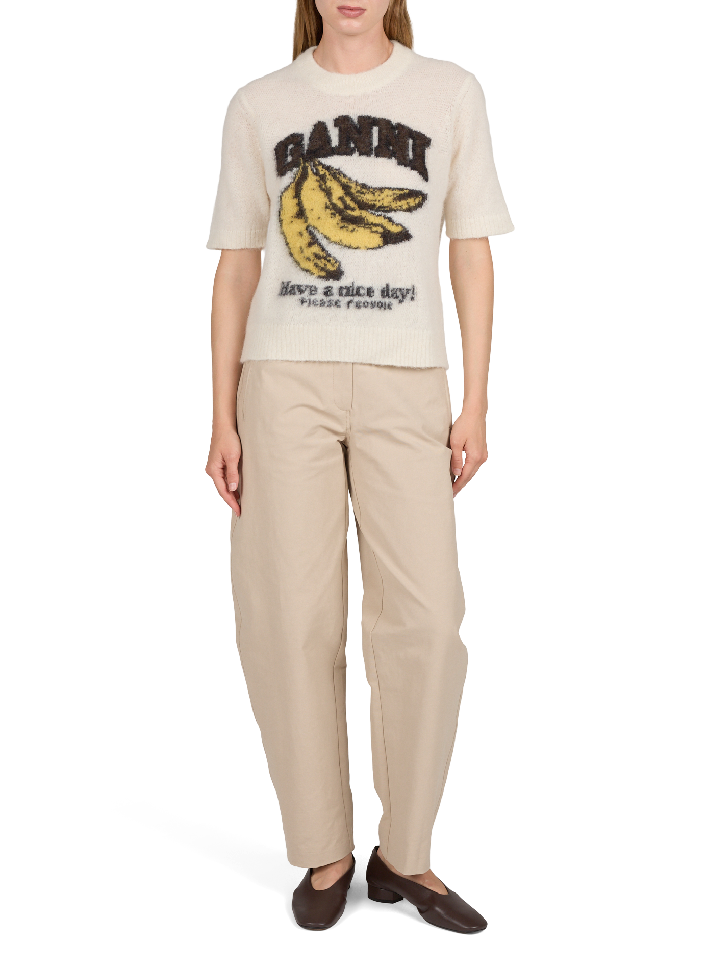 Short-sleeve sweater in a blend of alpaca and wool GANNI Multicolour