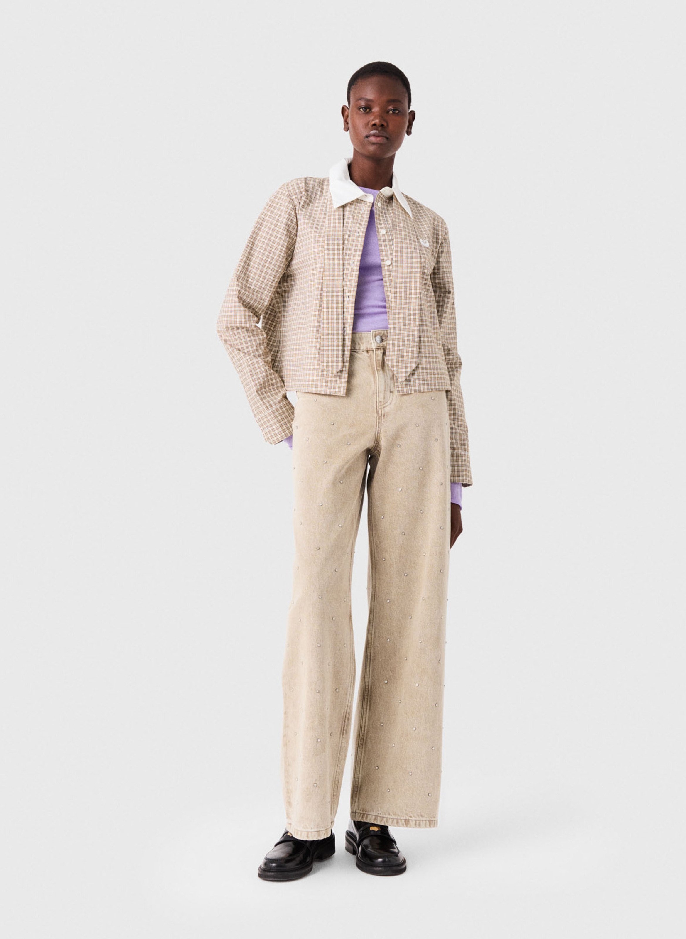 Chemise col classique en coton MAJE Beige