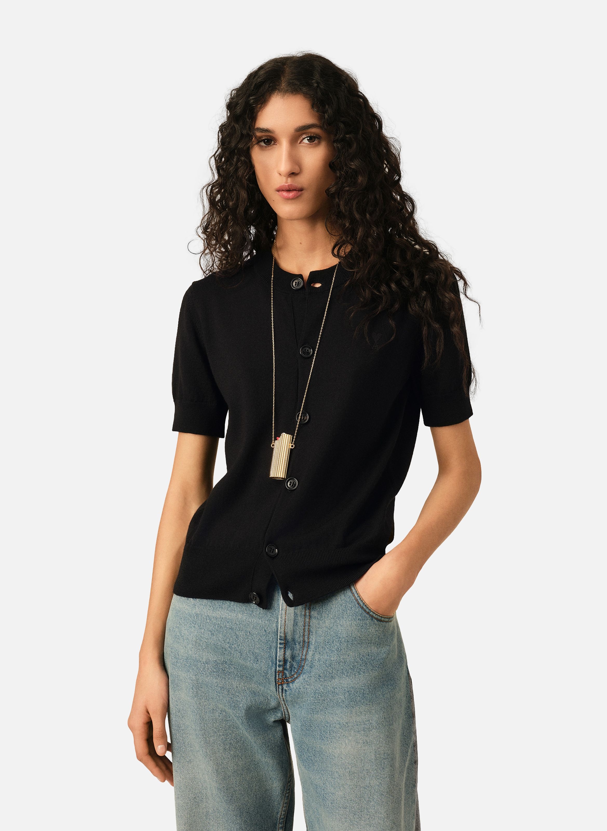 Cardigan en laine manches courtes ami de coeur AMI PARIS Noir