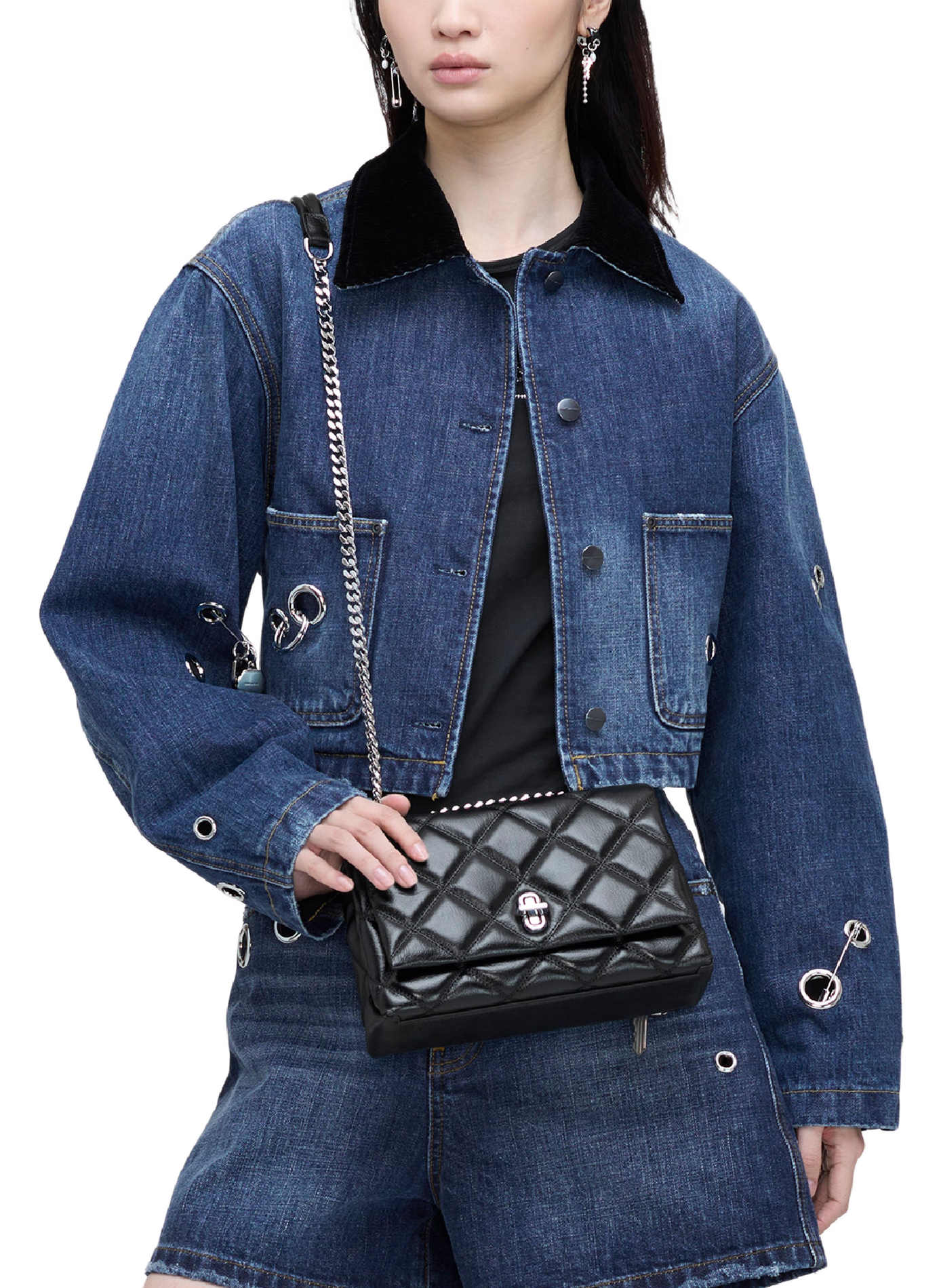 Sac à main à double chaîne en cuir MARC JACOBS Noir