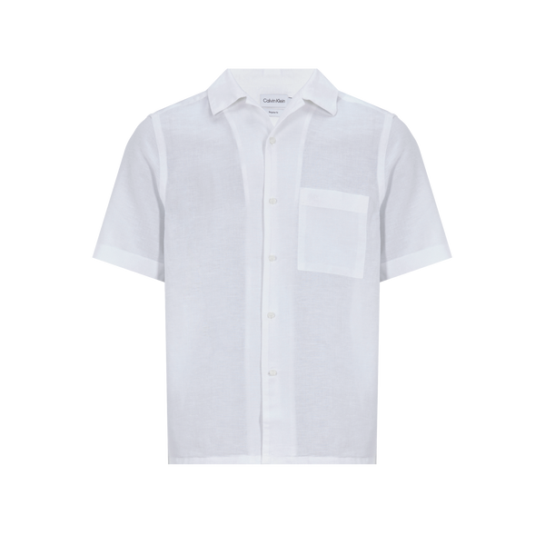 Calvin Klein Short-sleeved Linen And Cotton Shirt In White