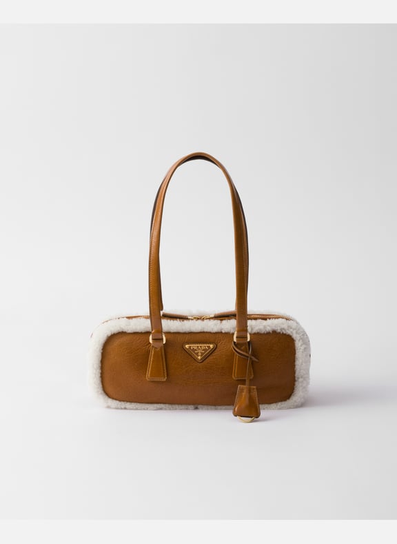 Sac à deux anses en peau de mouton Marron by PRADA PRADA Sac à deux anses en peau de mouton Marron