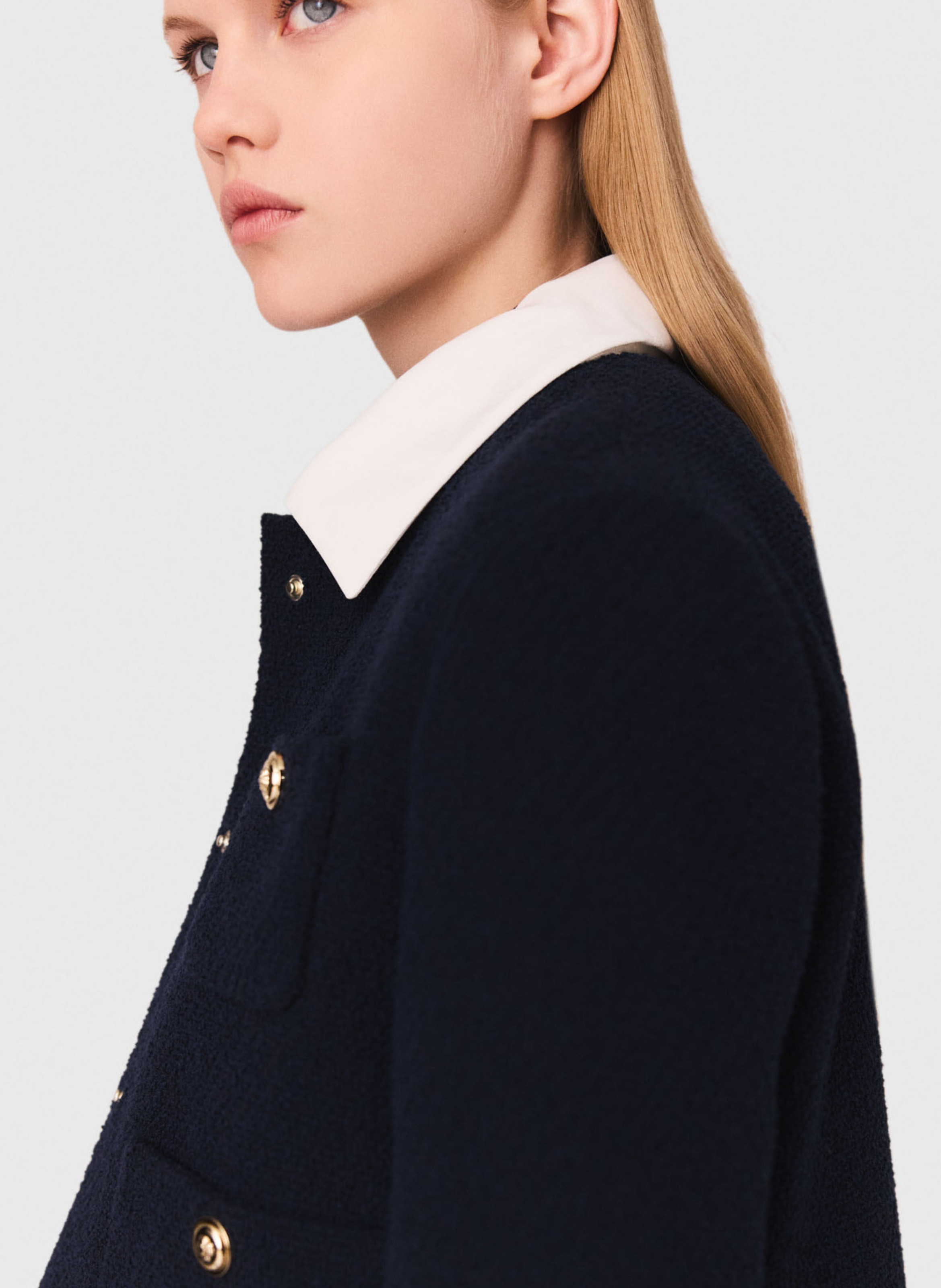 Veste droite en coton mélangé Bleu