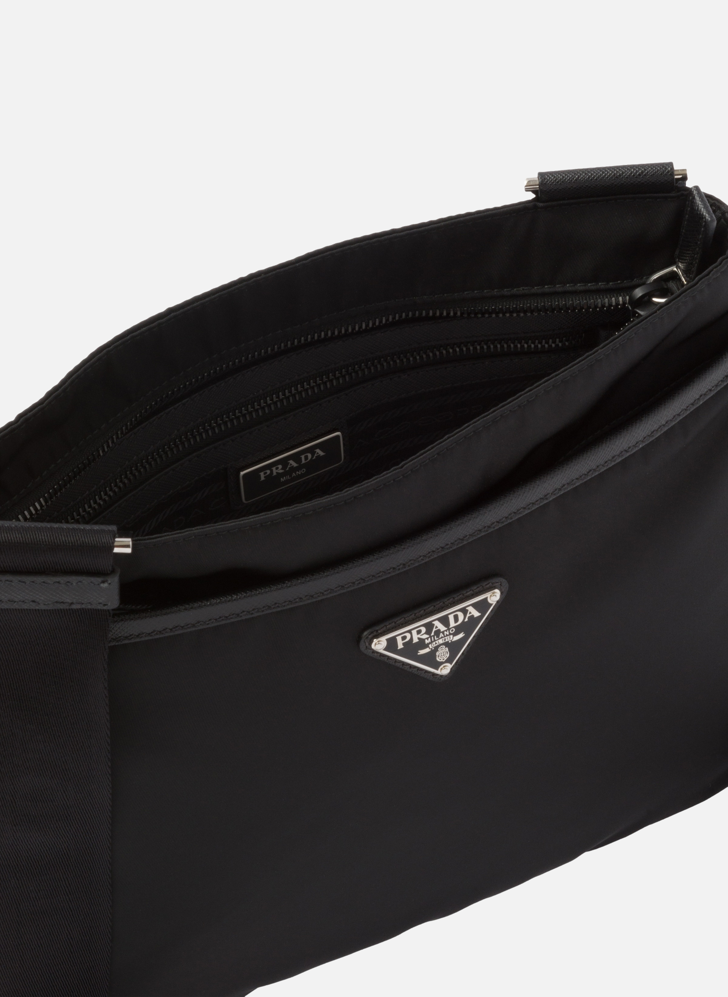 Sac porté épaule en re-nylon et saffiano PRADA Noir