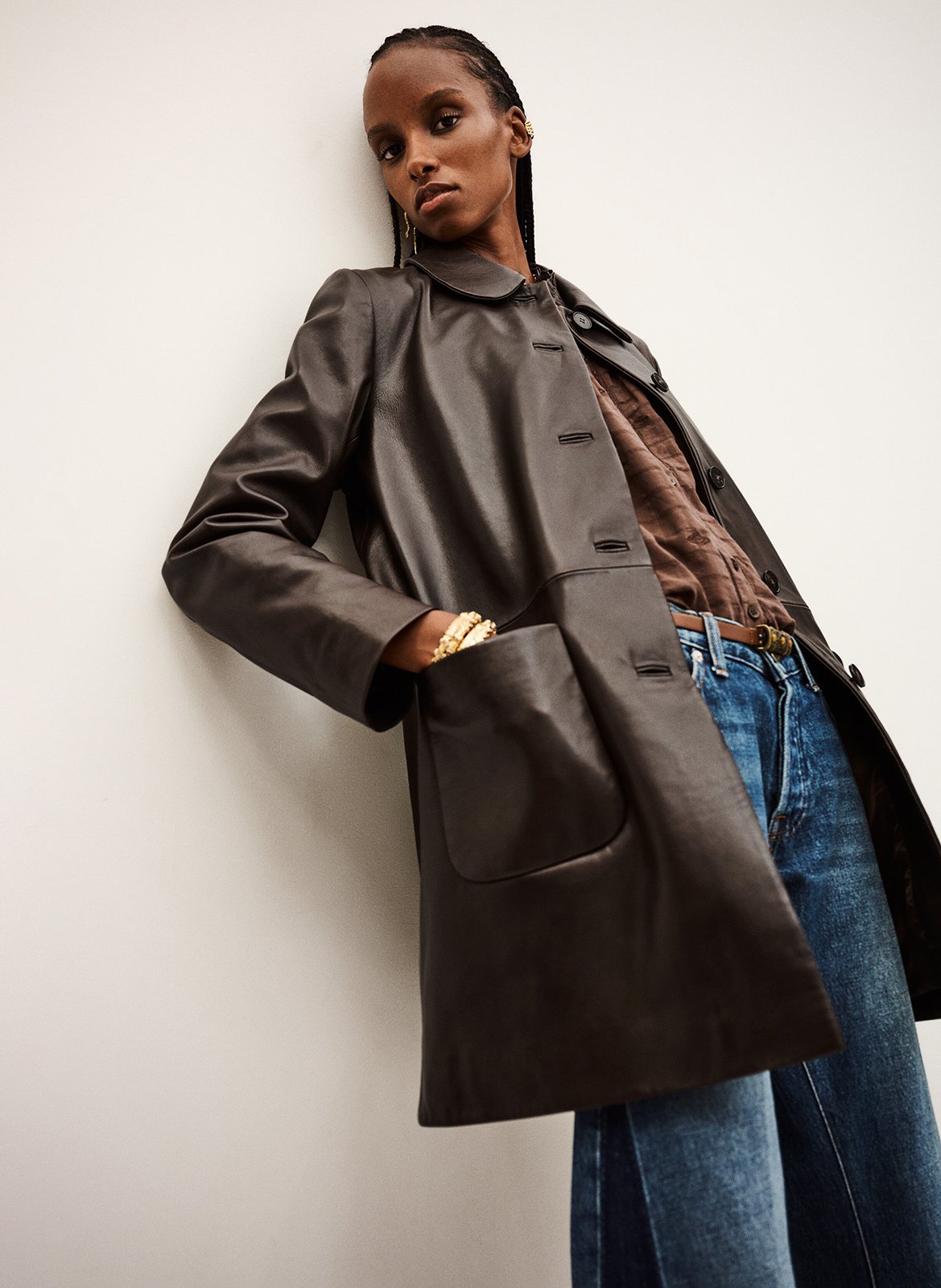 Veste en cuir col chemise madie BA&SH Marron