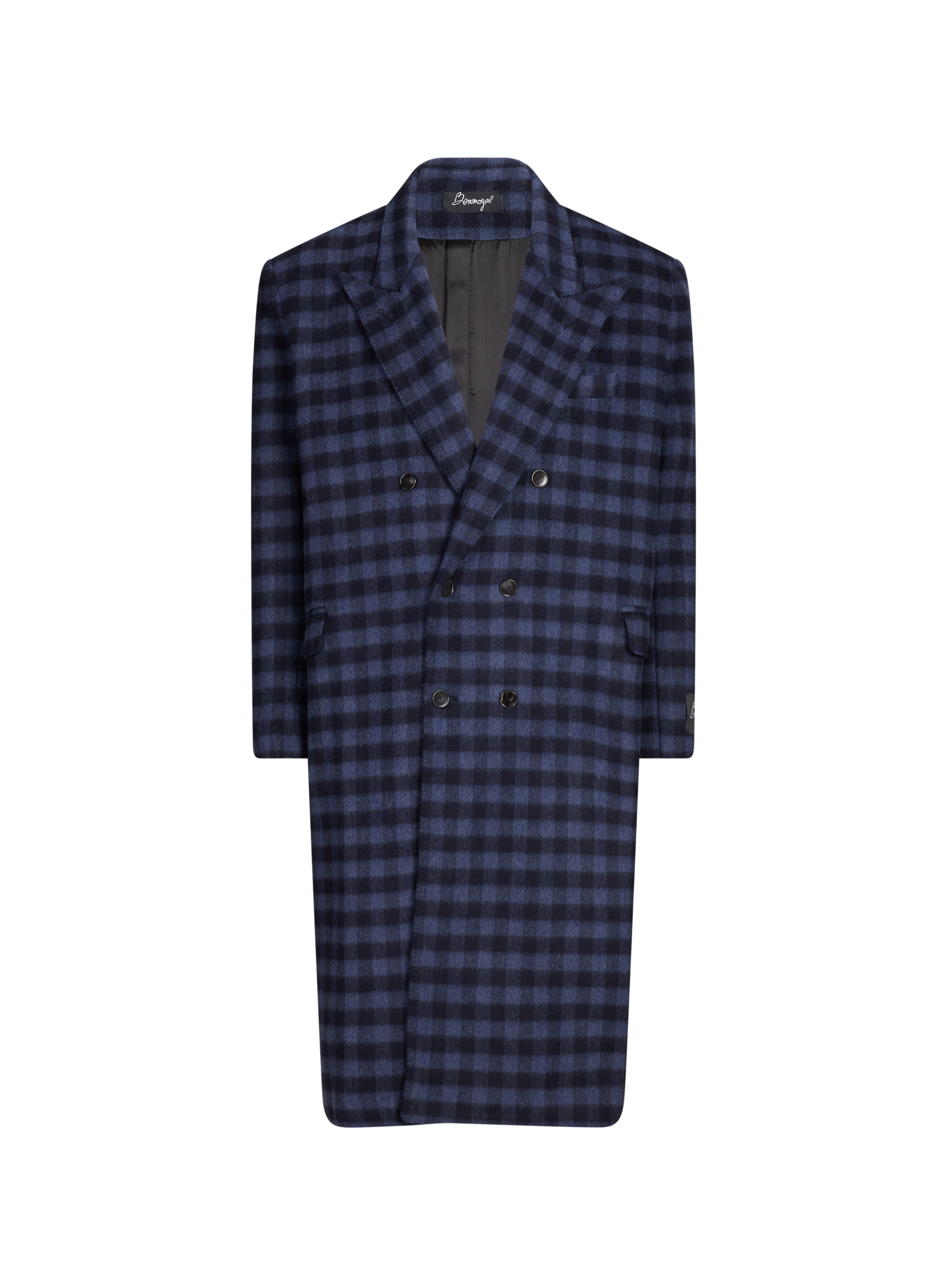 BENJAMIN BENMOYAL Manteau long à carreaux en coton mélangé Bleu