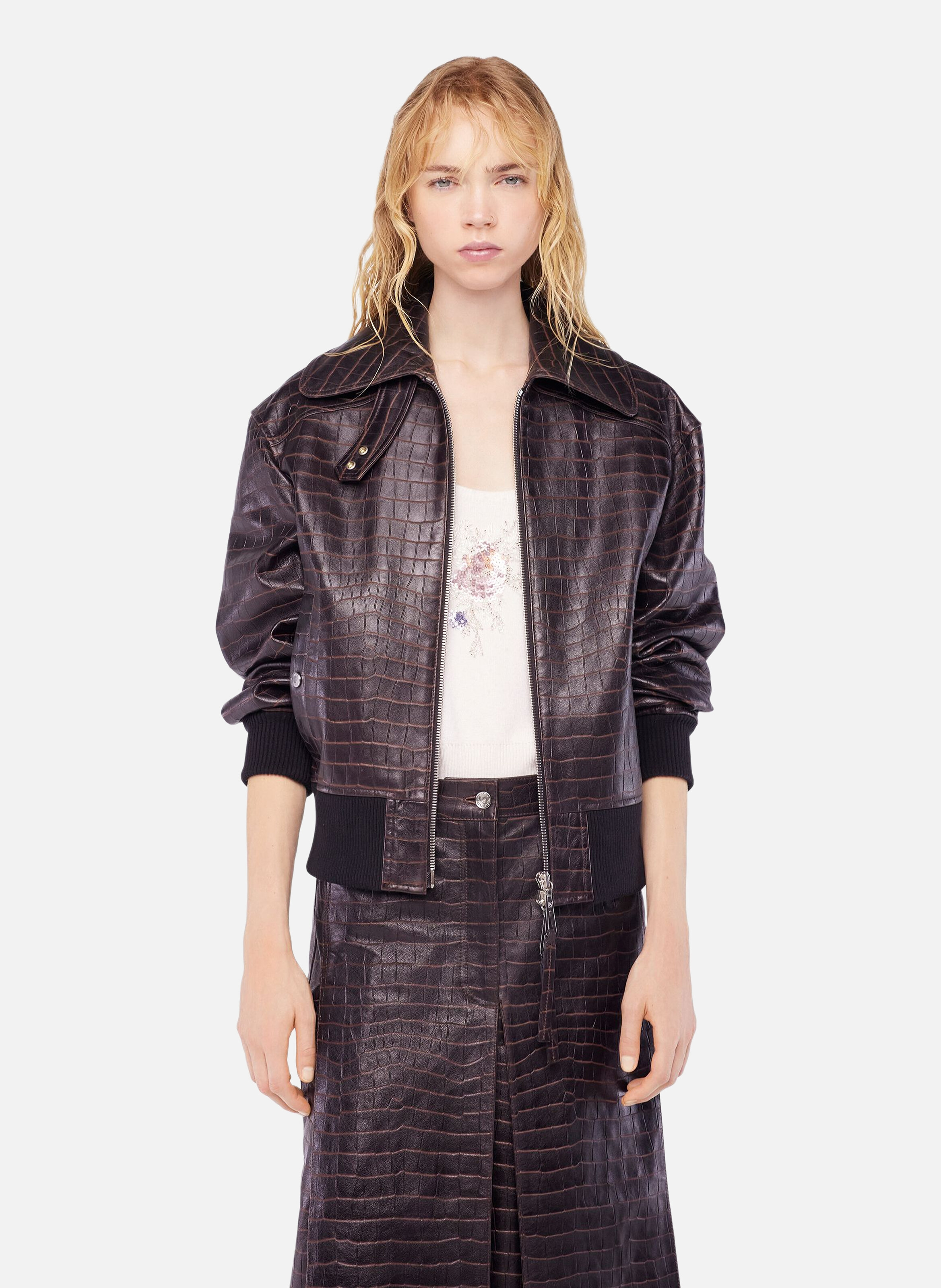 Blouson aviateur en cuir RABANNE Marron