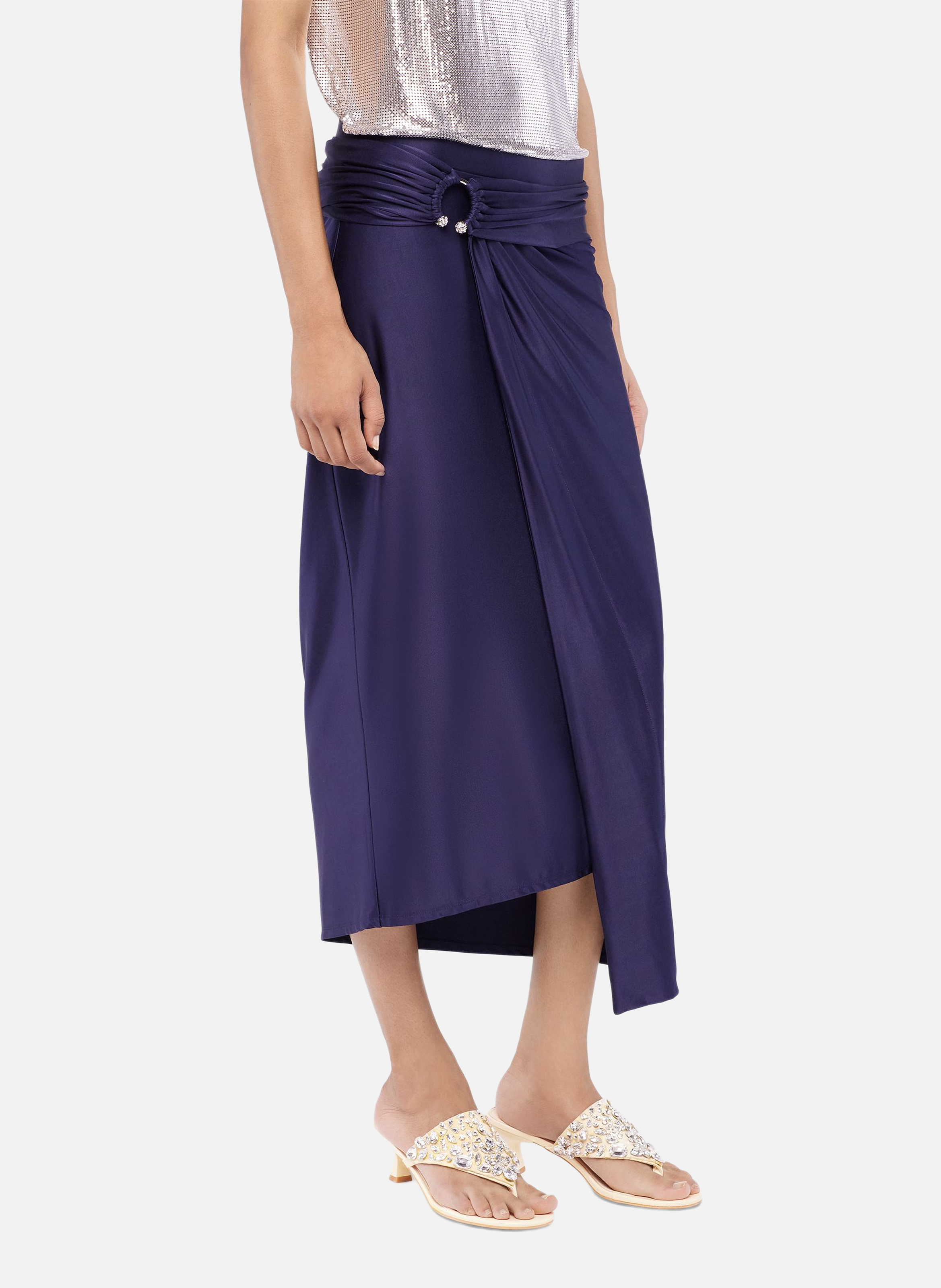 Jupe midi piercing en jersey RABANNE Bleu