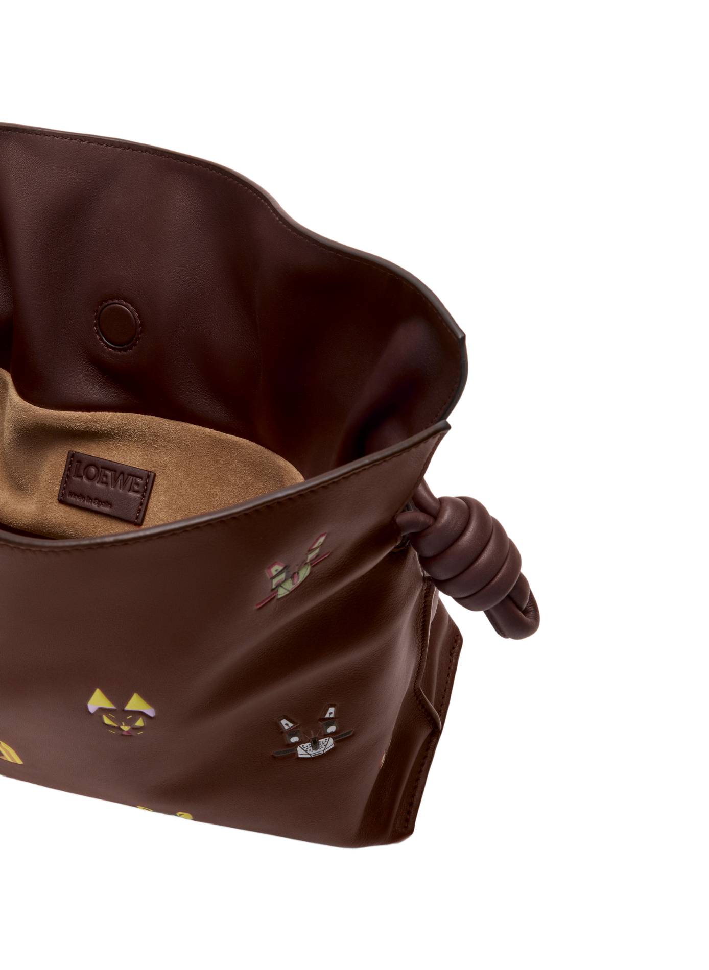 LOEWE x Louis Wain - Flamenco clutch moyen Cats en cuir de veau nappa LOEWE Marron