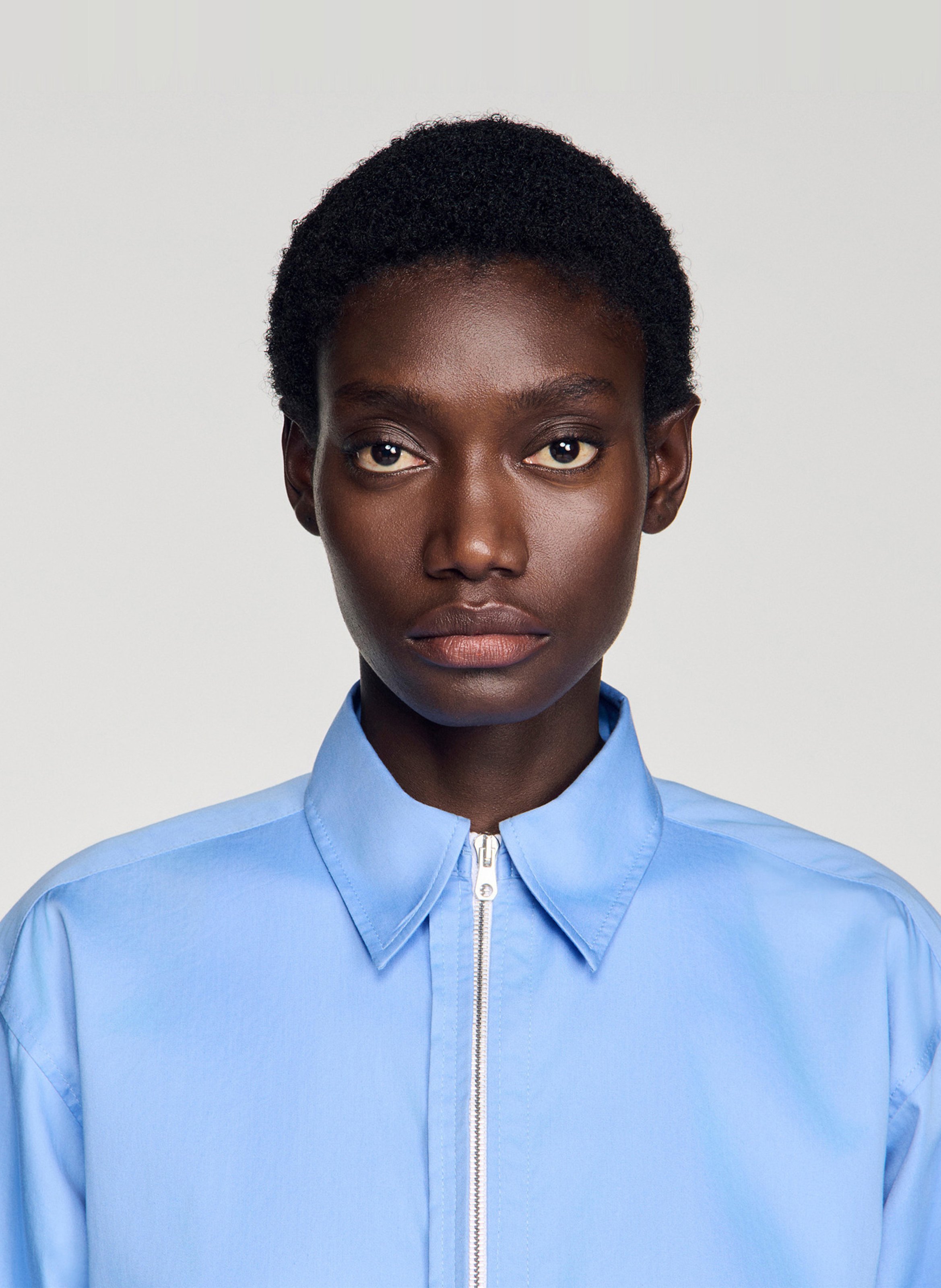 Chemise courte zippée unie SANDRO Bleu