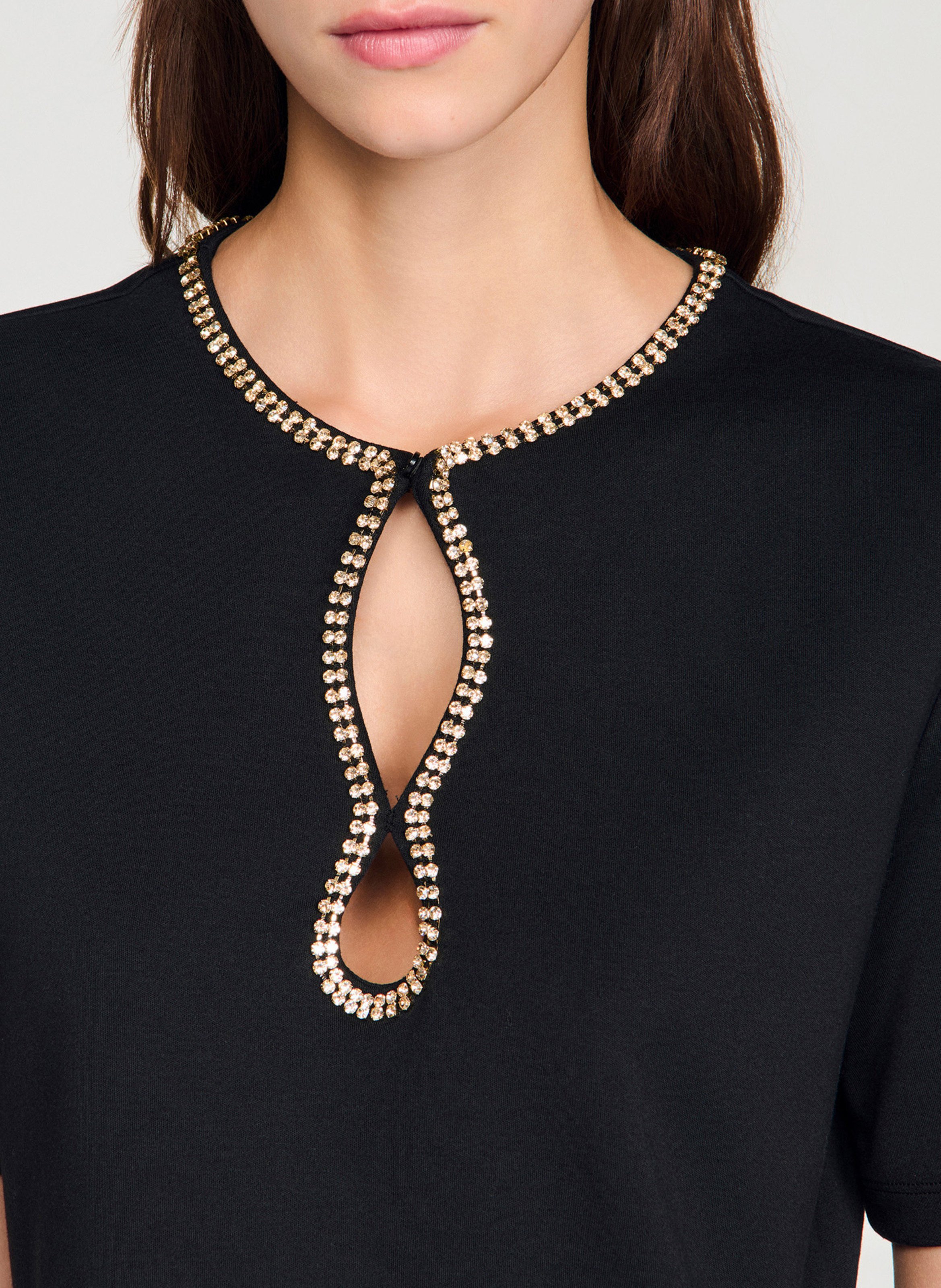 T-shirt droit col rond en coton mélangé SANDRO Noir