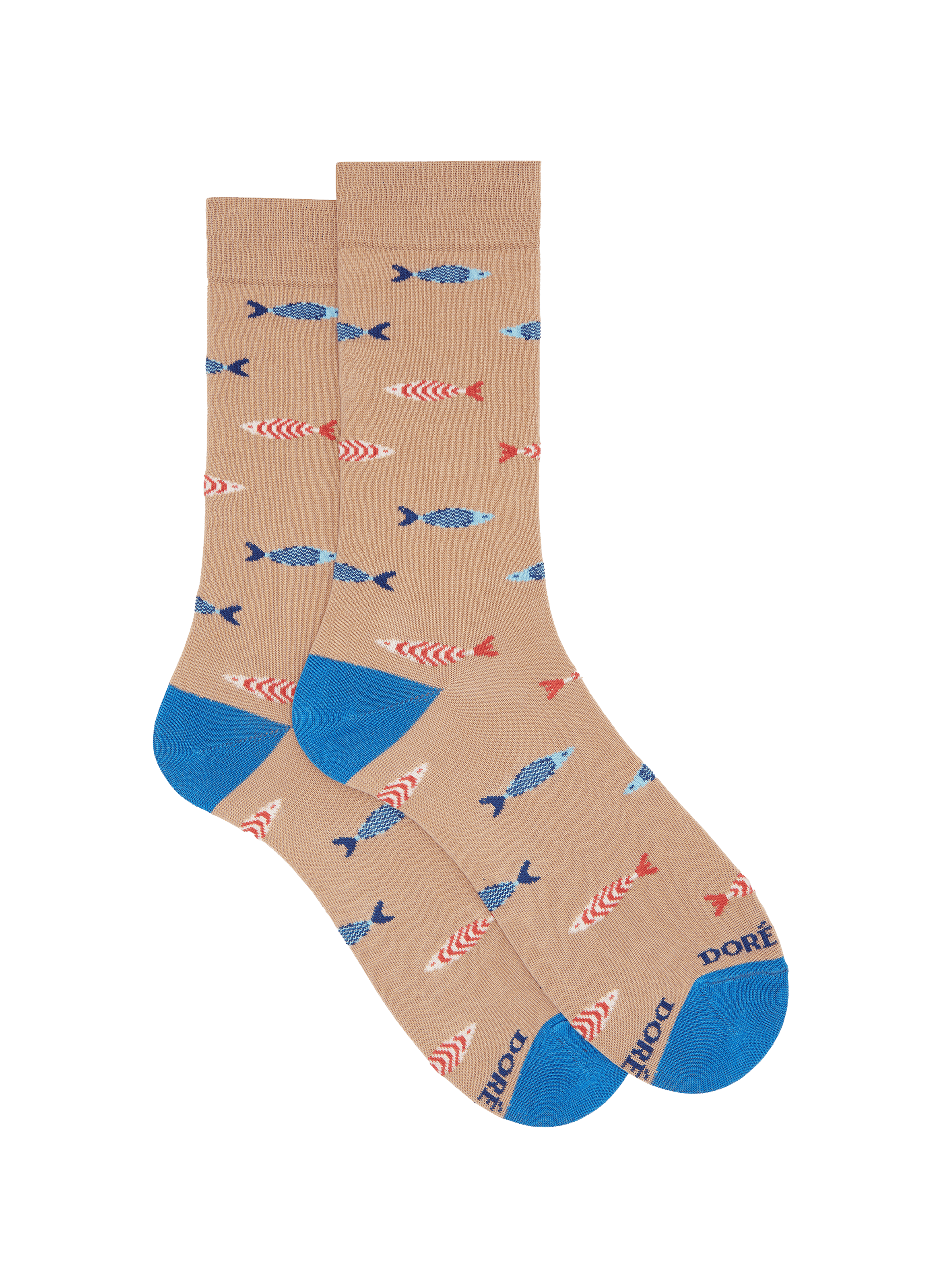 Mid-calf fish patterned cotton blend socks DORÉ DORÉ Beige