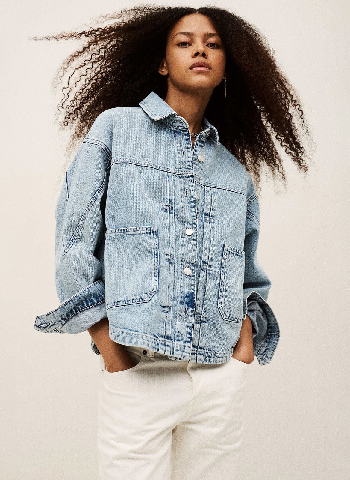 Veste ample boutonnée en jean délavé juno BA&SH Bleu