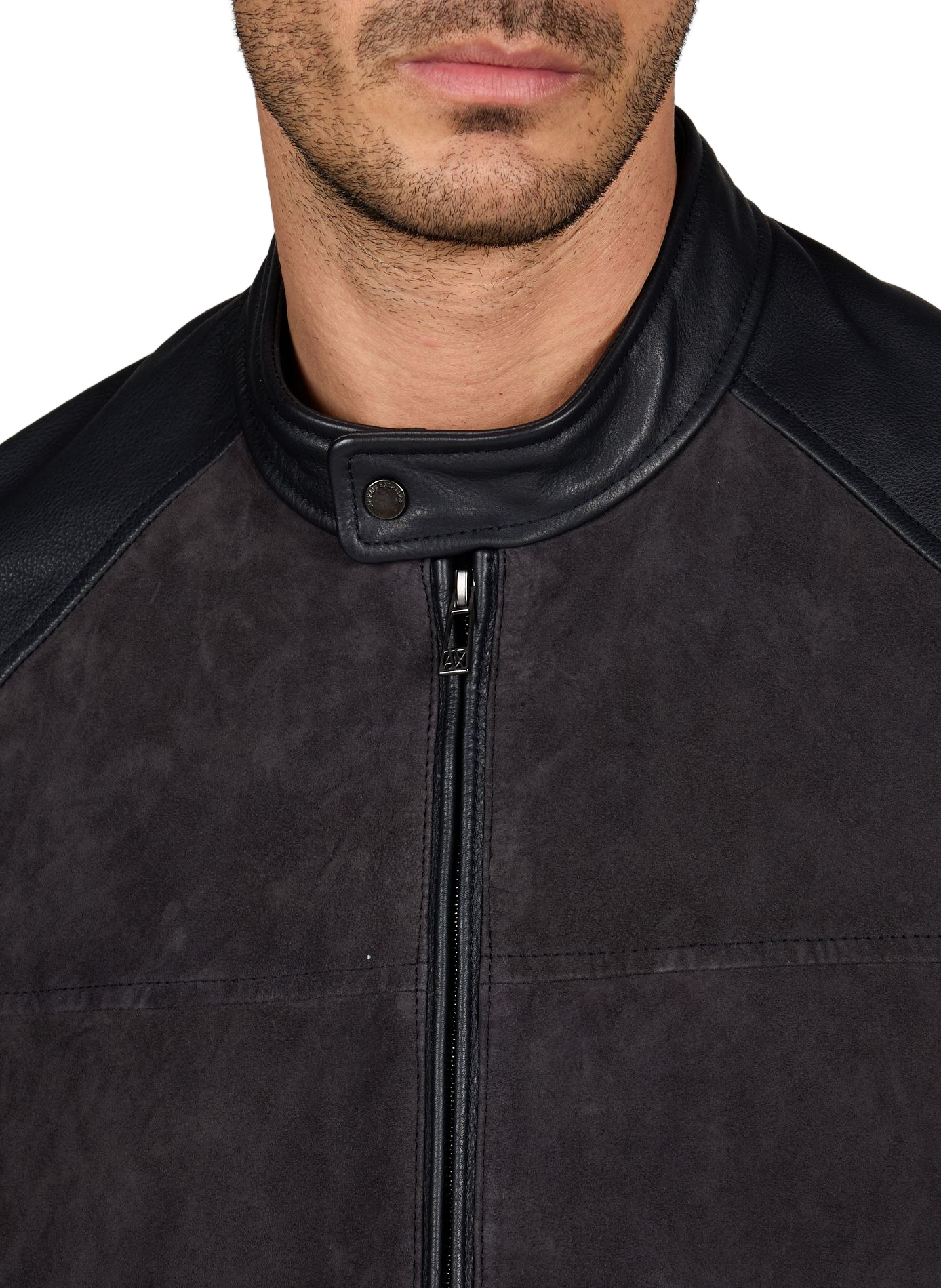 Veste à col montant en cuir daim ARMANI EXCHANGE Bleu