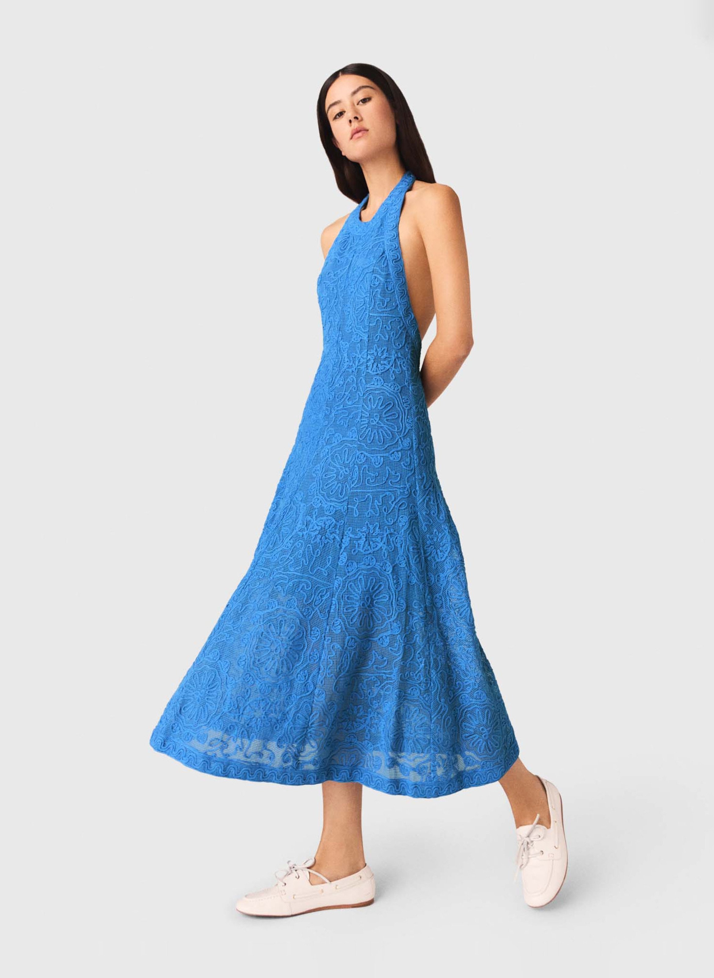 Robe longue en coton Bleu
