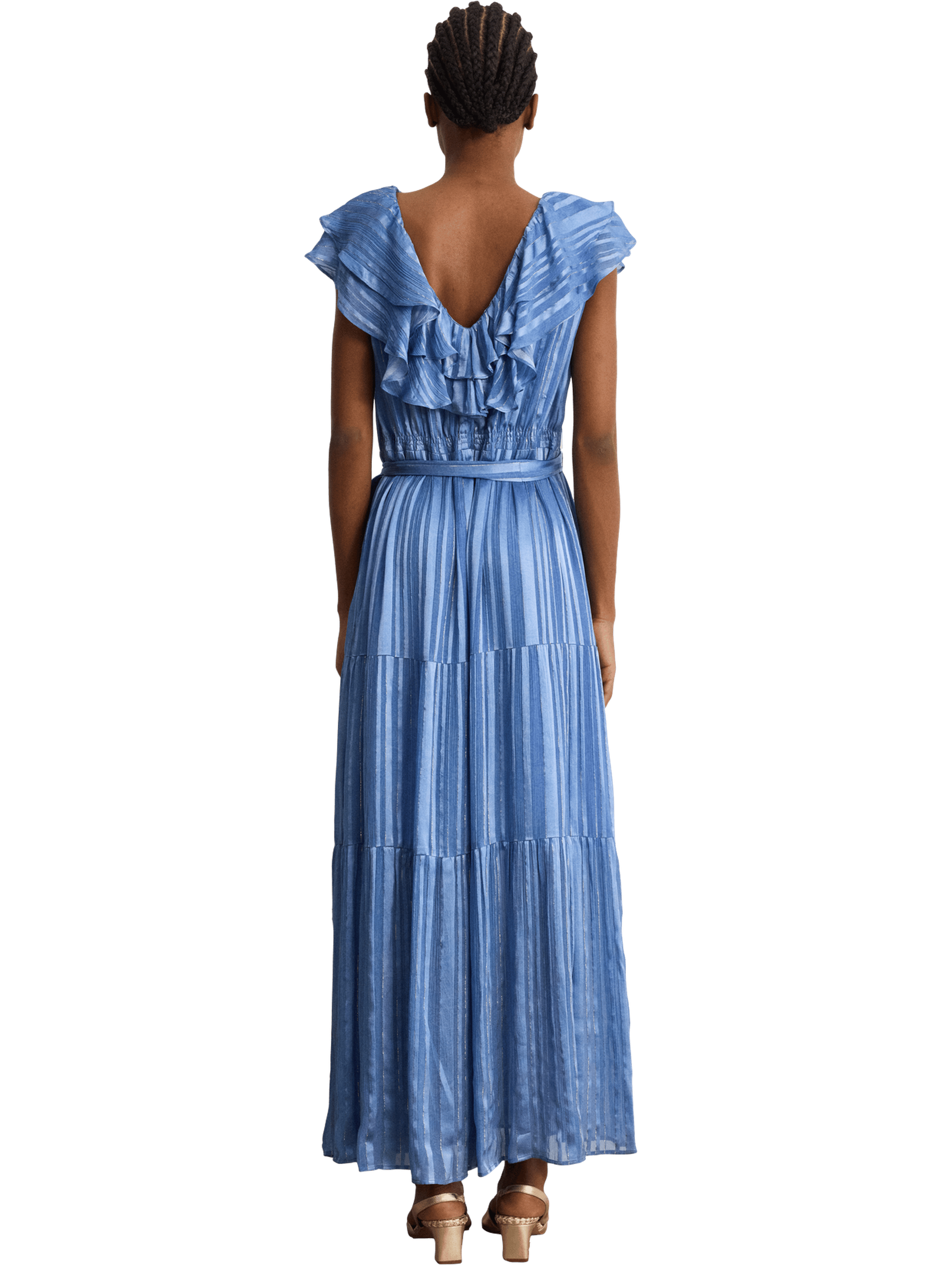 Robe longue à rayures et volants - ania Blanc