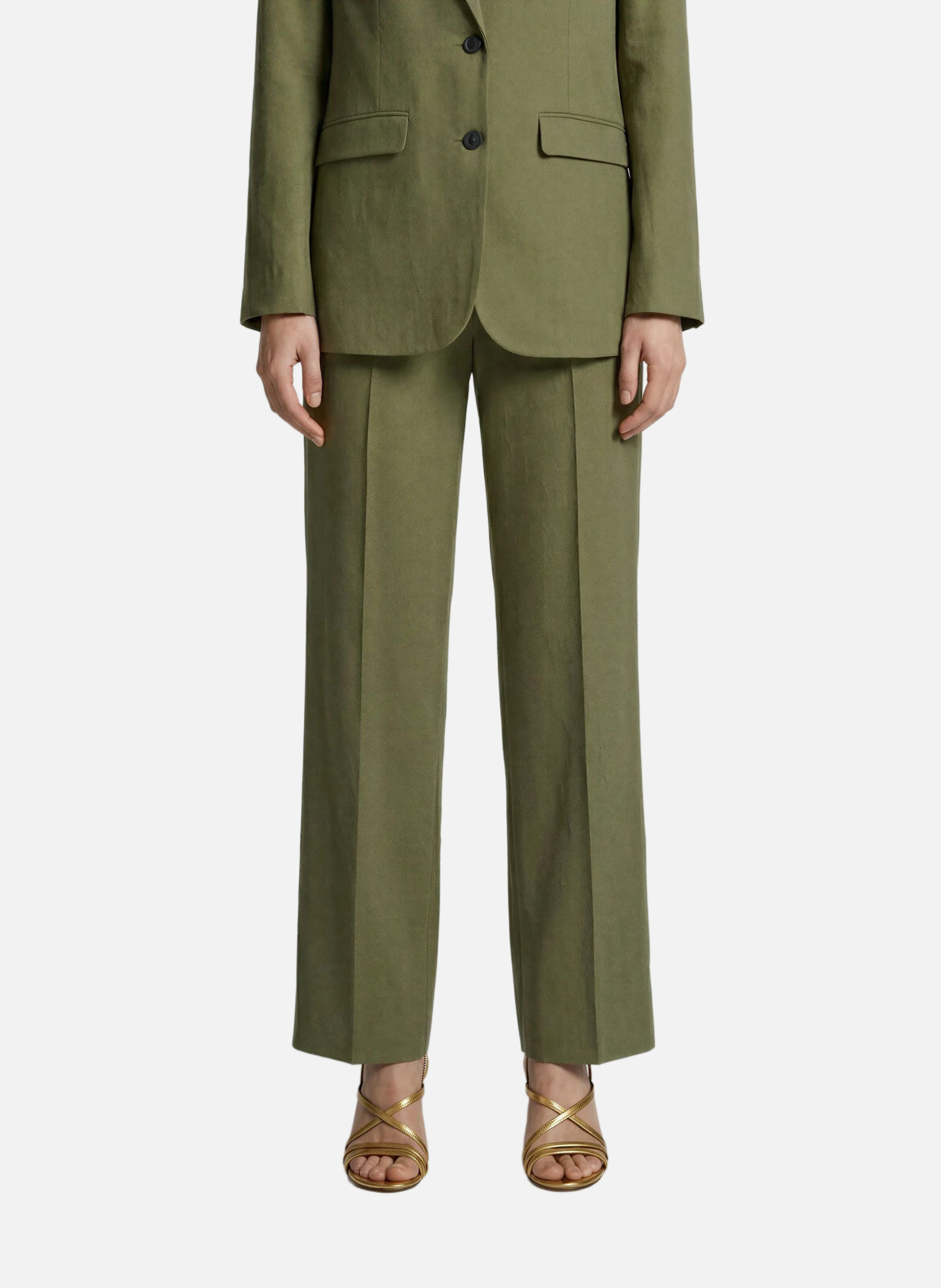 Pantalon de tailleur large en lin THE KOOPLES Vert