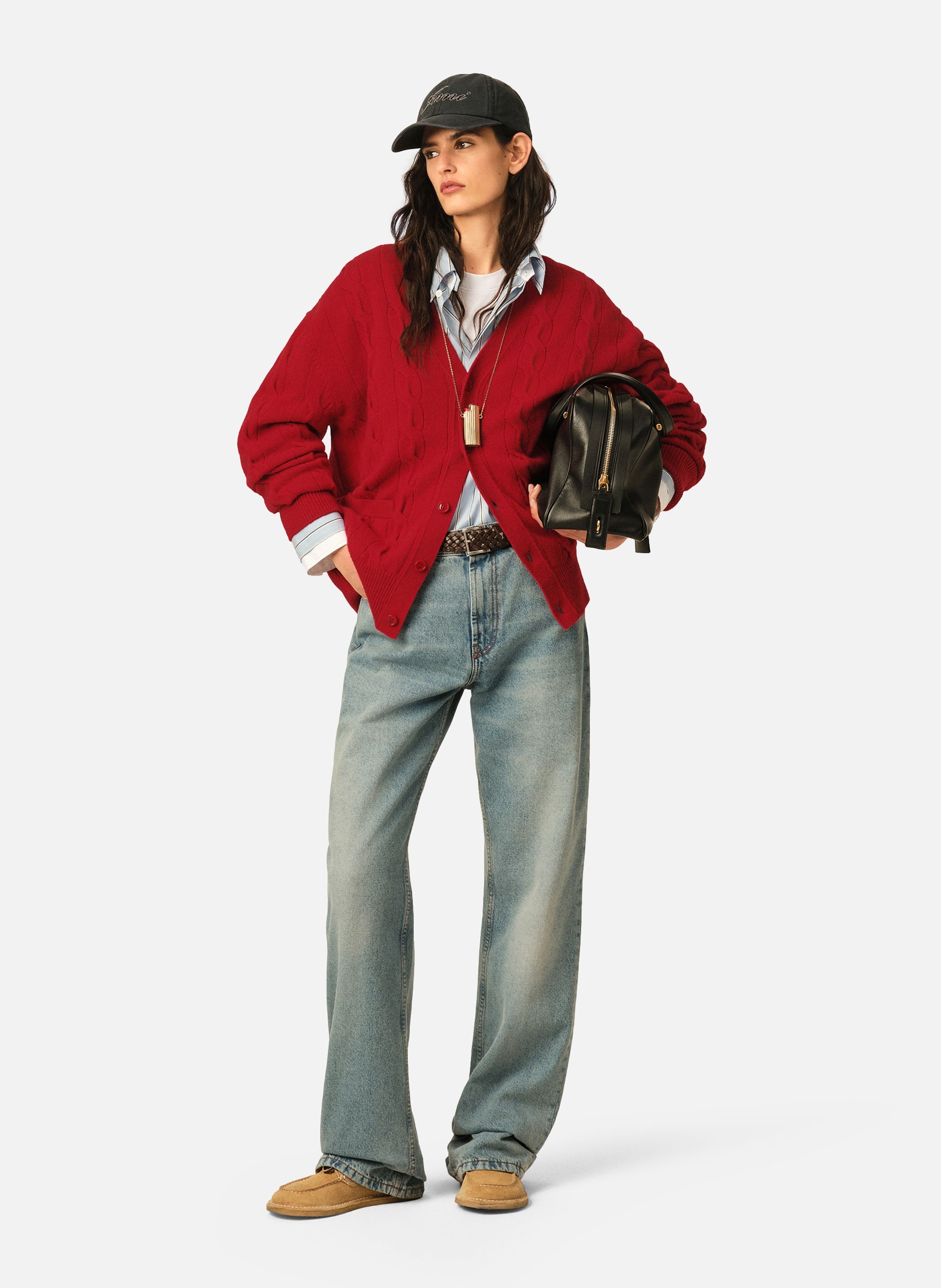 Cardigan torsadé unisexe en laine AMI PARIS Rouge