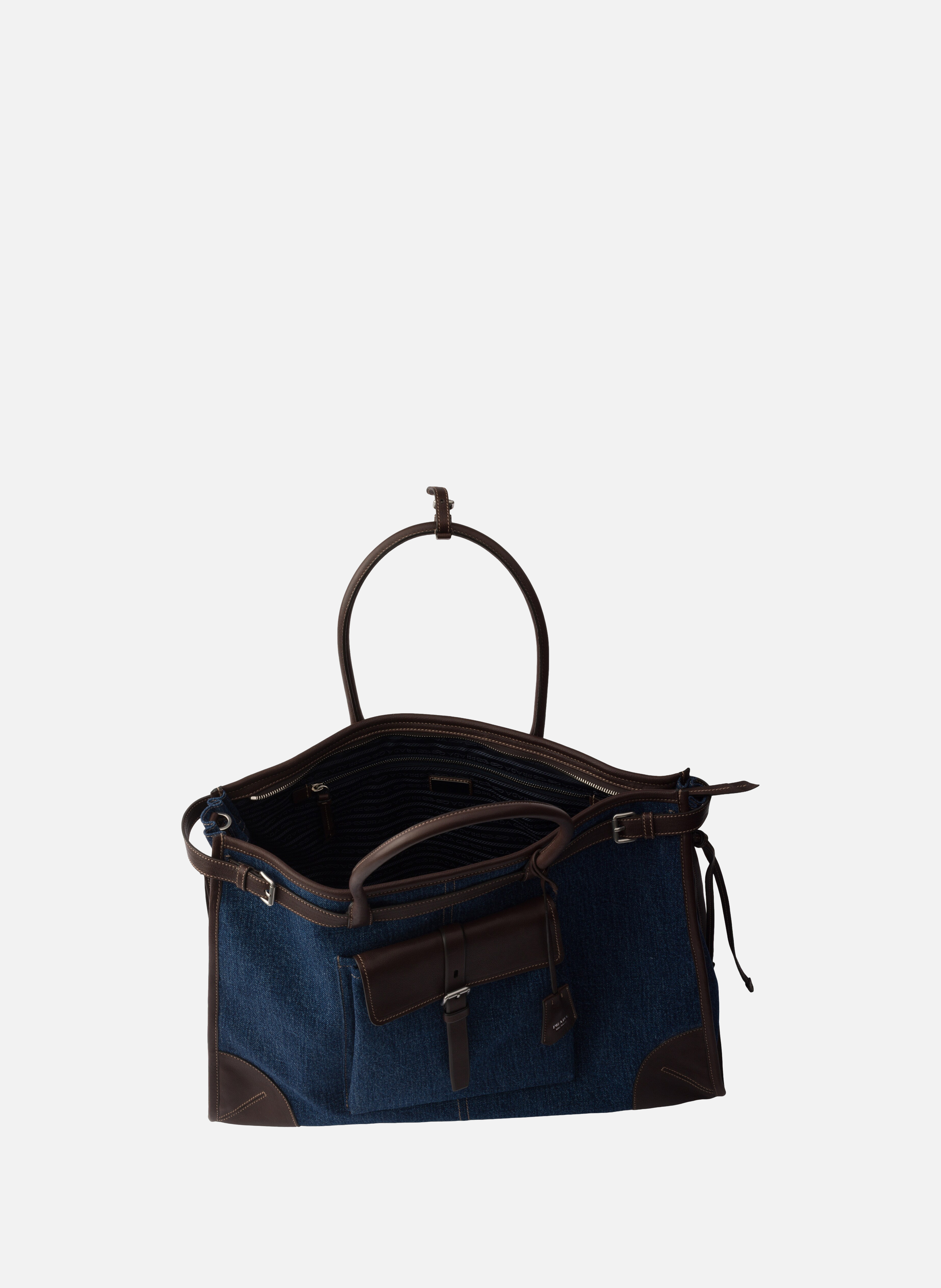 Cabas prada bonnie en denim et cuir PRADA Bleu