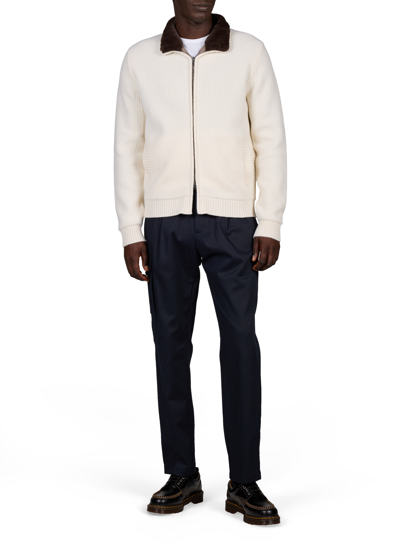 Ribbed high-neck textured wool vest HERNO White
