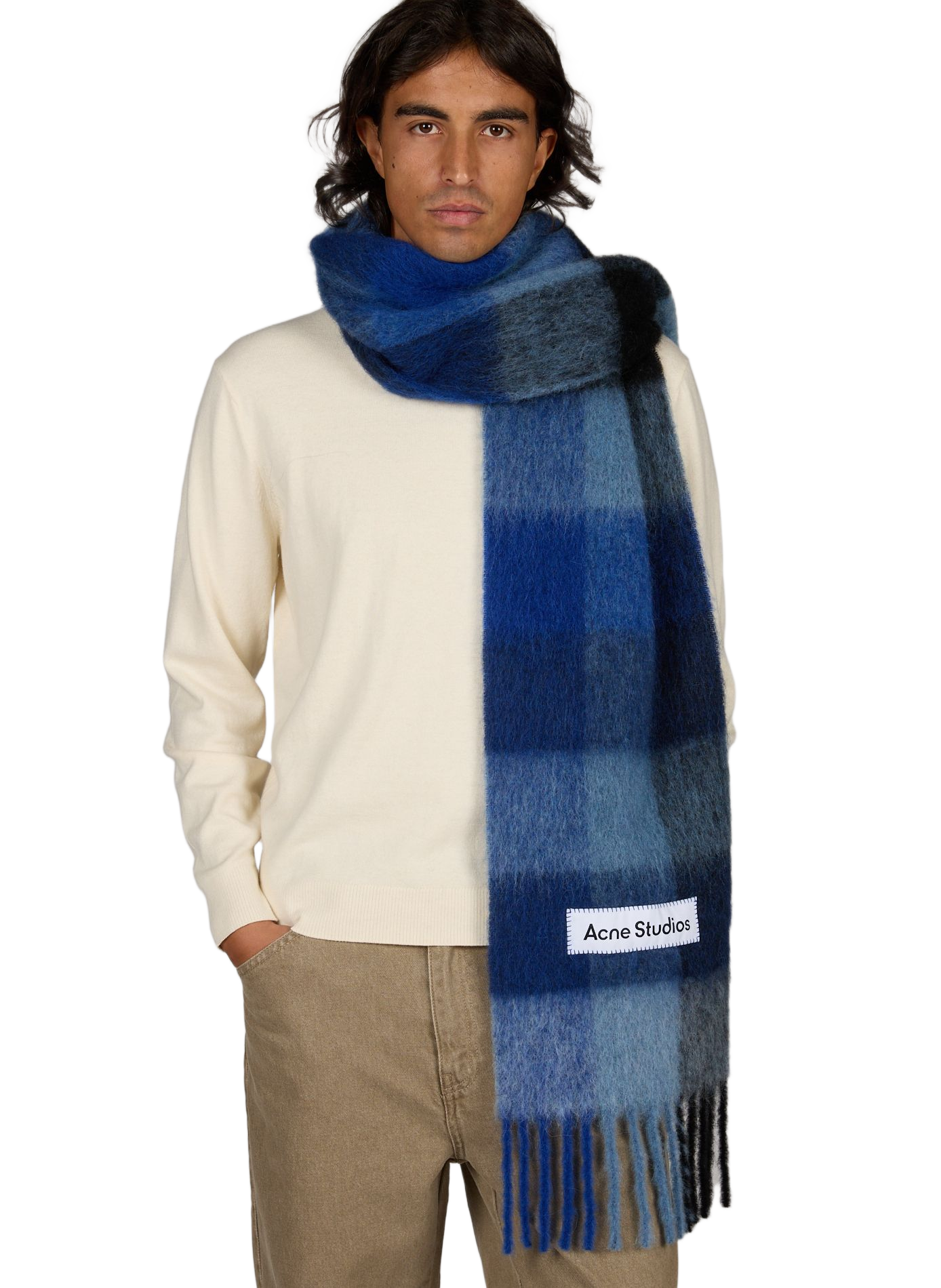 Echarpe à carreaux en laine mélangée ACNE STUDIOS Bleu