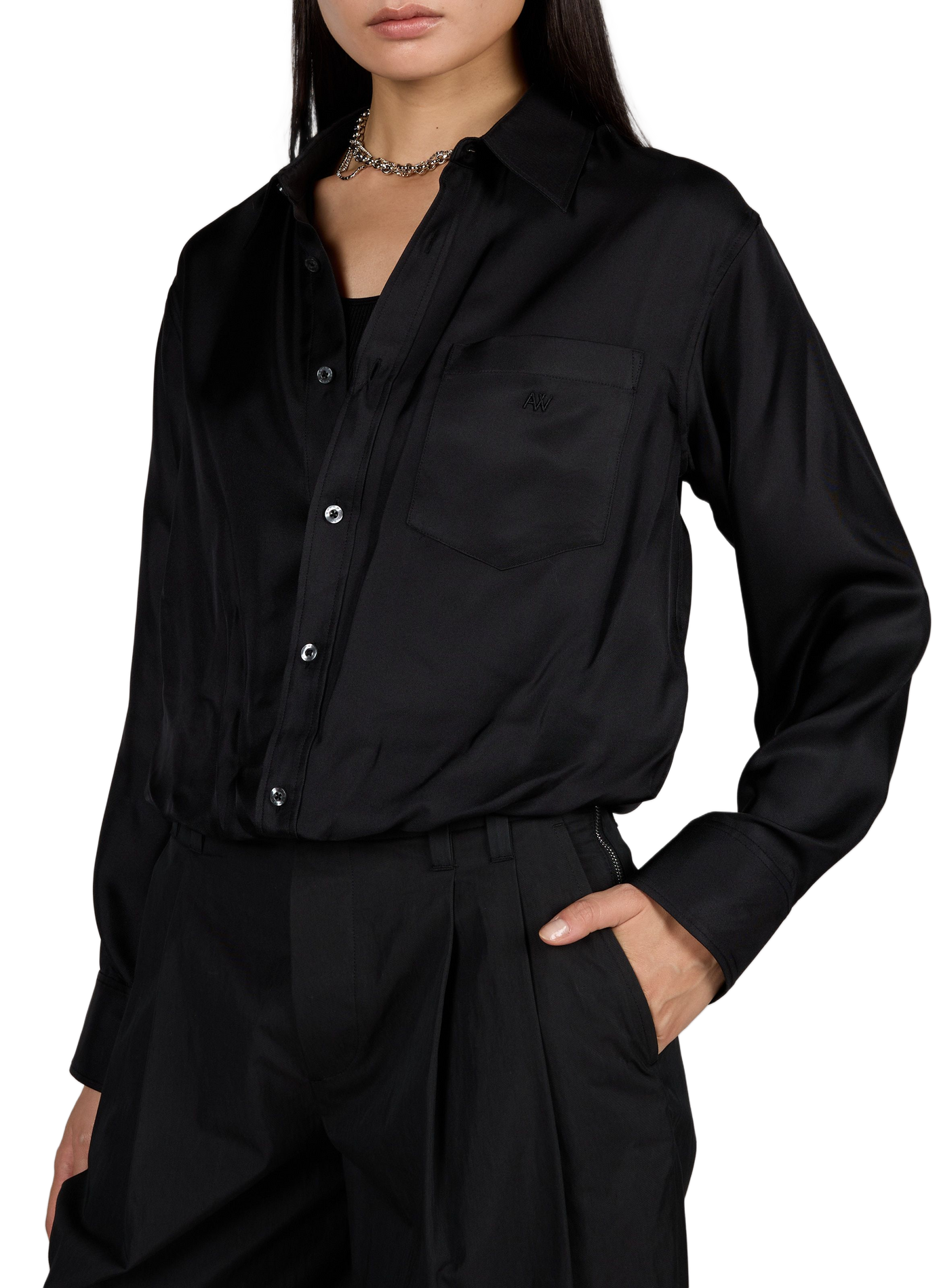 Fluid silk shirt with built-in camisole ALEXANDER WANG Black