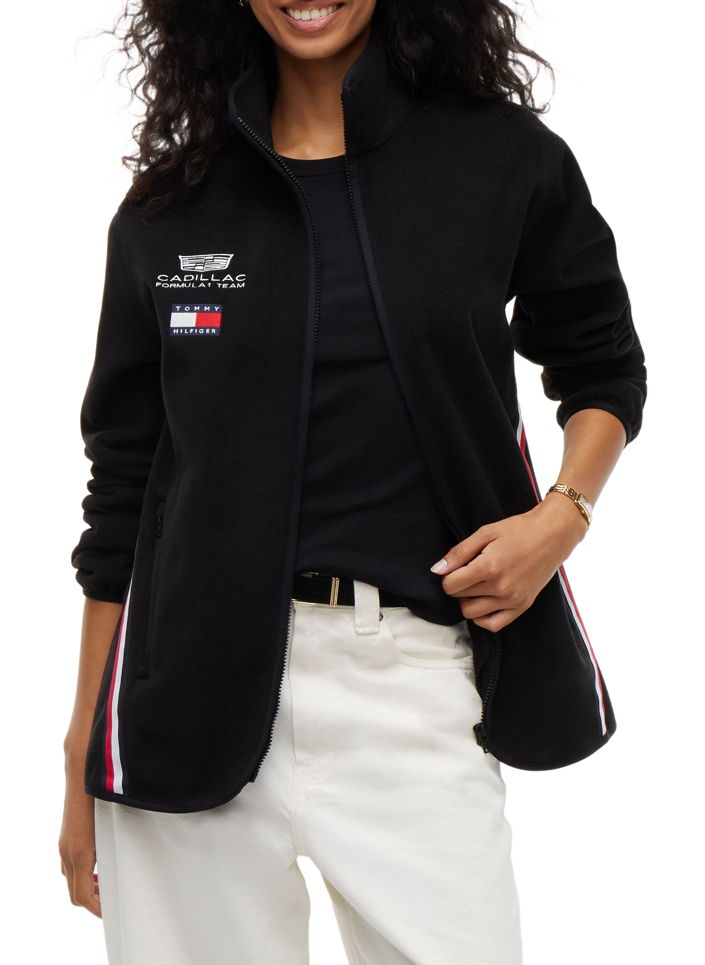 Einfarbige Zipjacke mit Stickereien TOMMY HILFIGER Schwarz