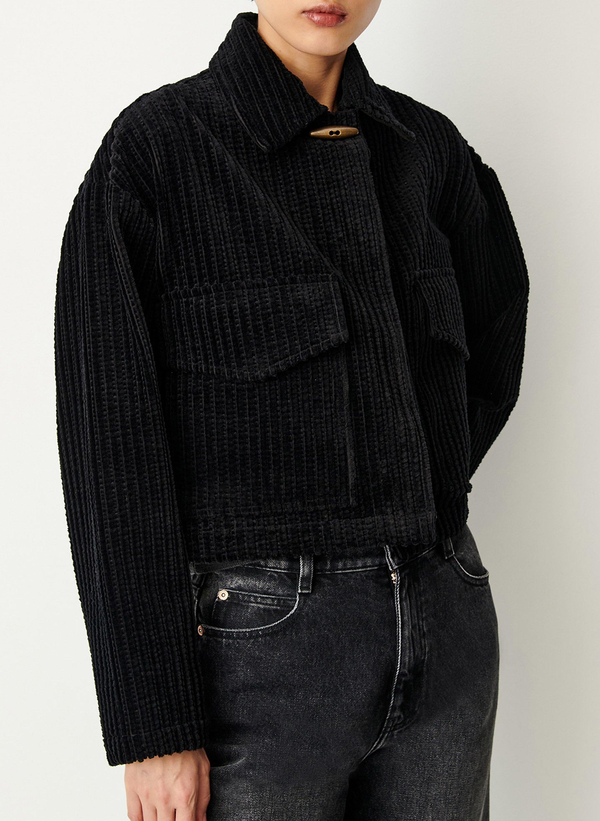 Veste courte en coton mélangé côtelé jonora SESSUN Noir