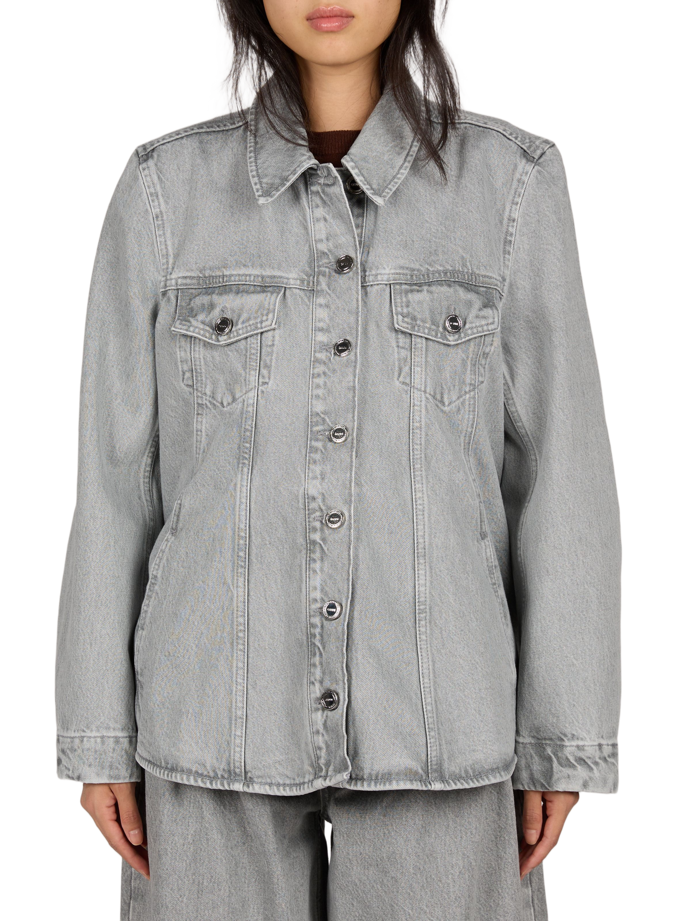Straight cotton denim jacket GANNI Grey