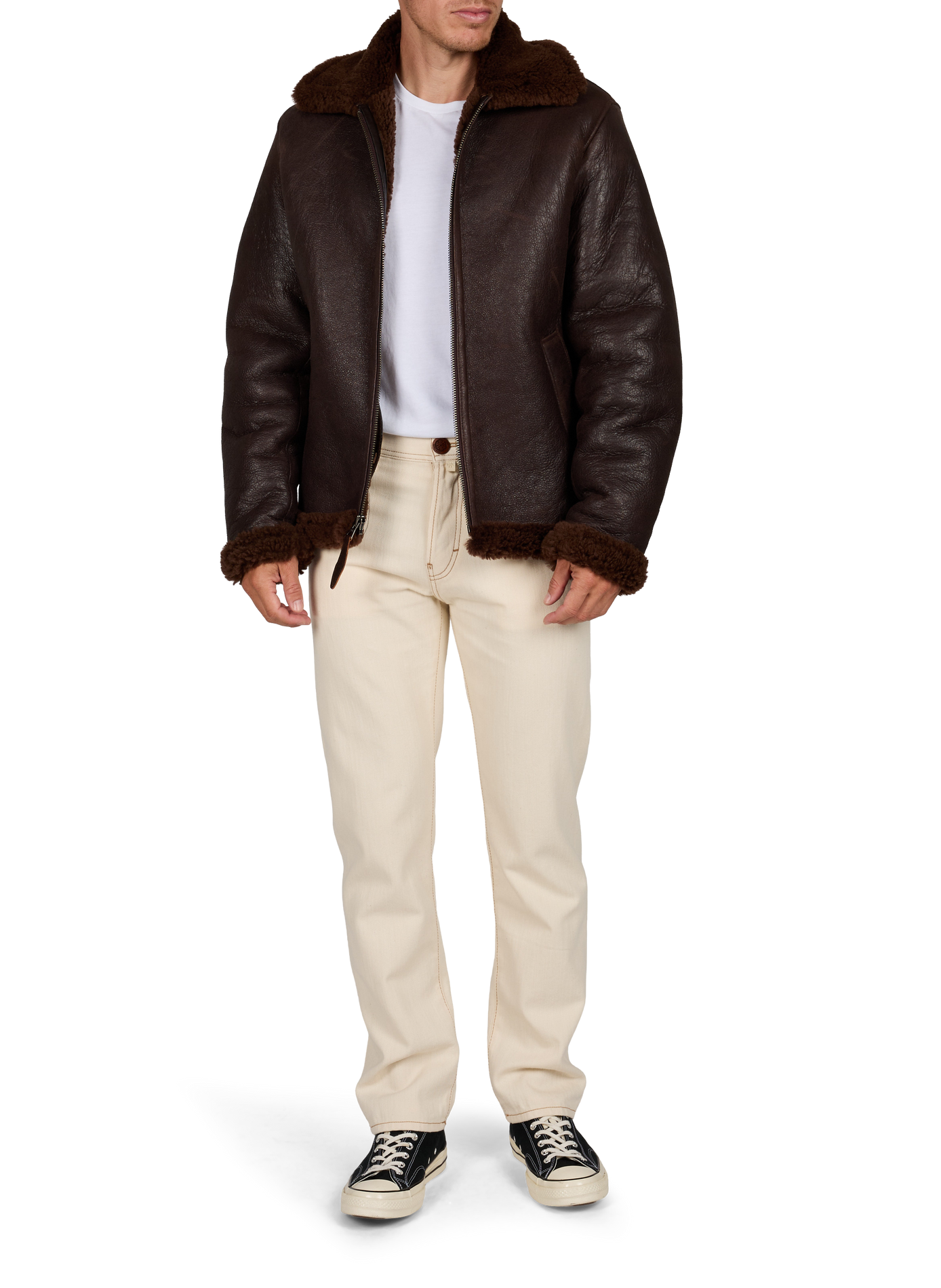 Jacke mit klassischem Kragen aus Leder SCHOTT Braun