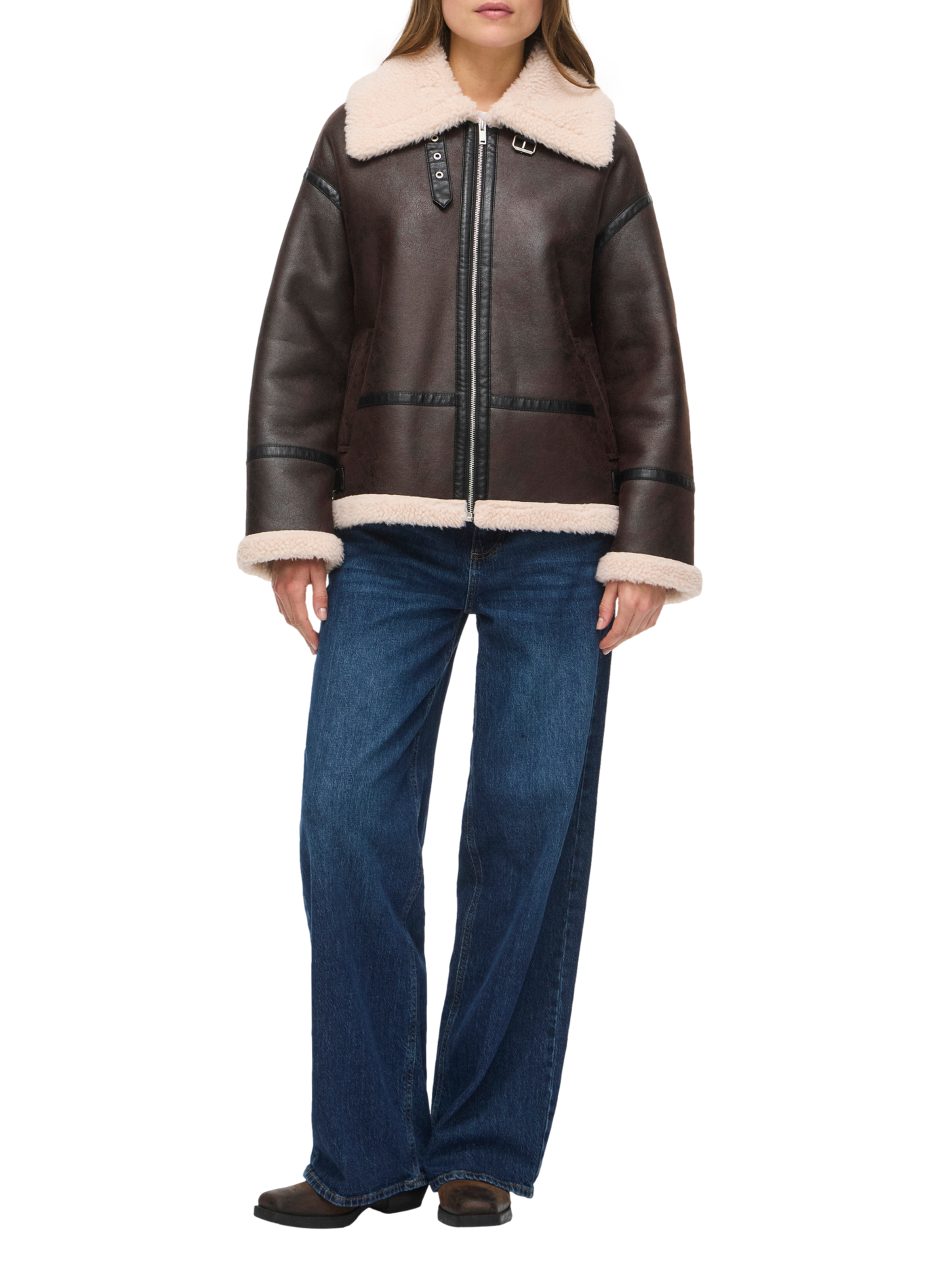 Veste droite col classique effet cuir VILA Brown