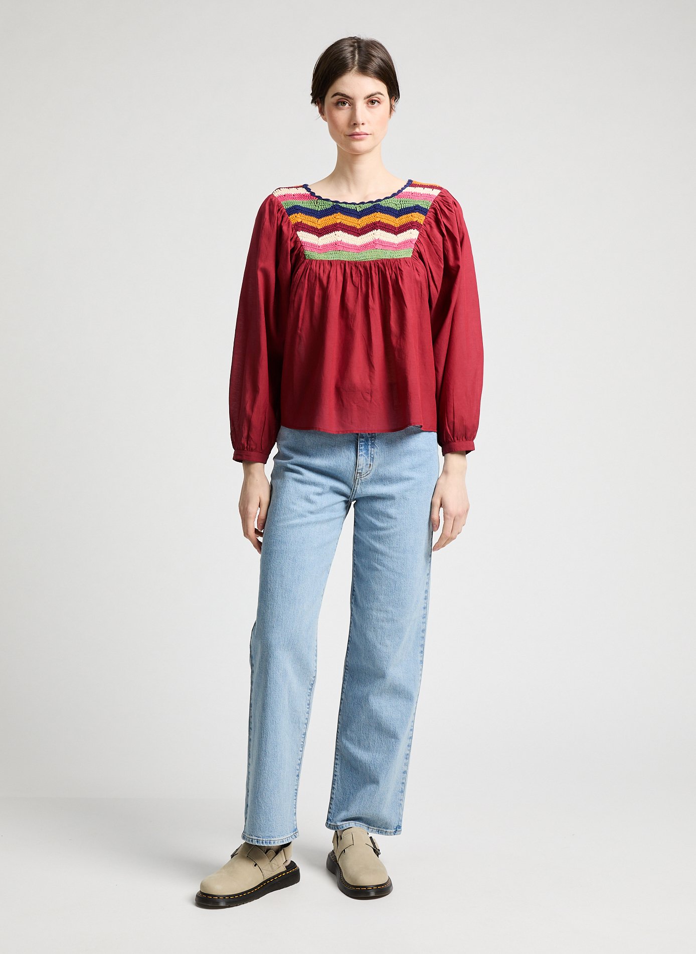 Oversized blouse in blended cotton LEON & HARPER Red