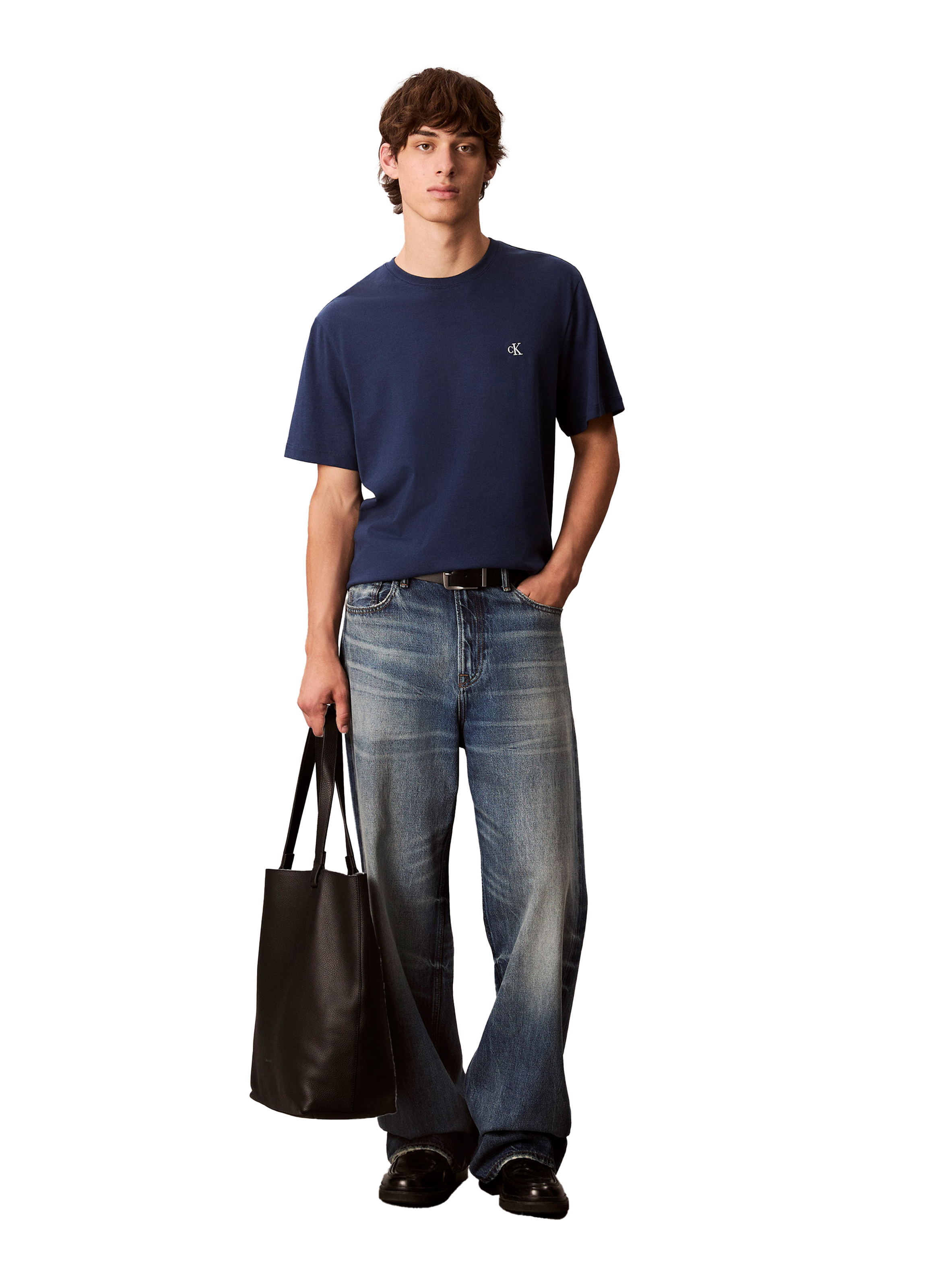 T-shirt à col rond en coton CALVIN KLEIN Bleu