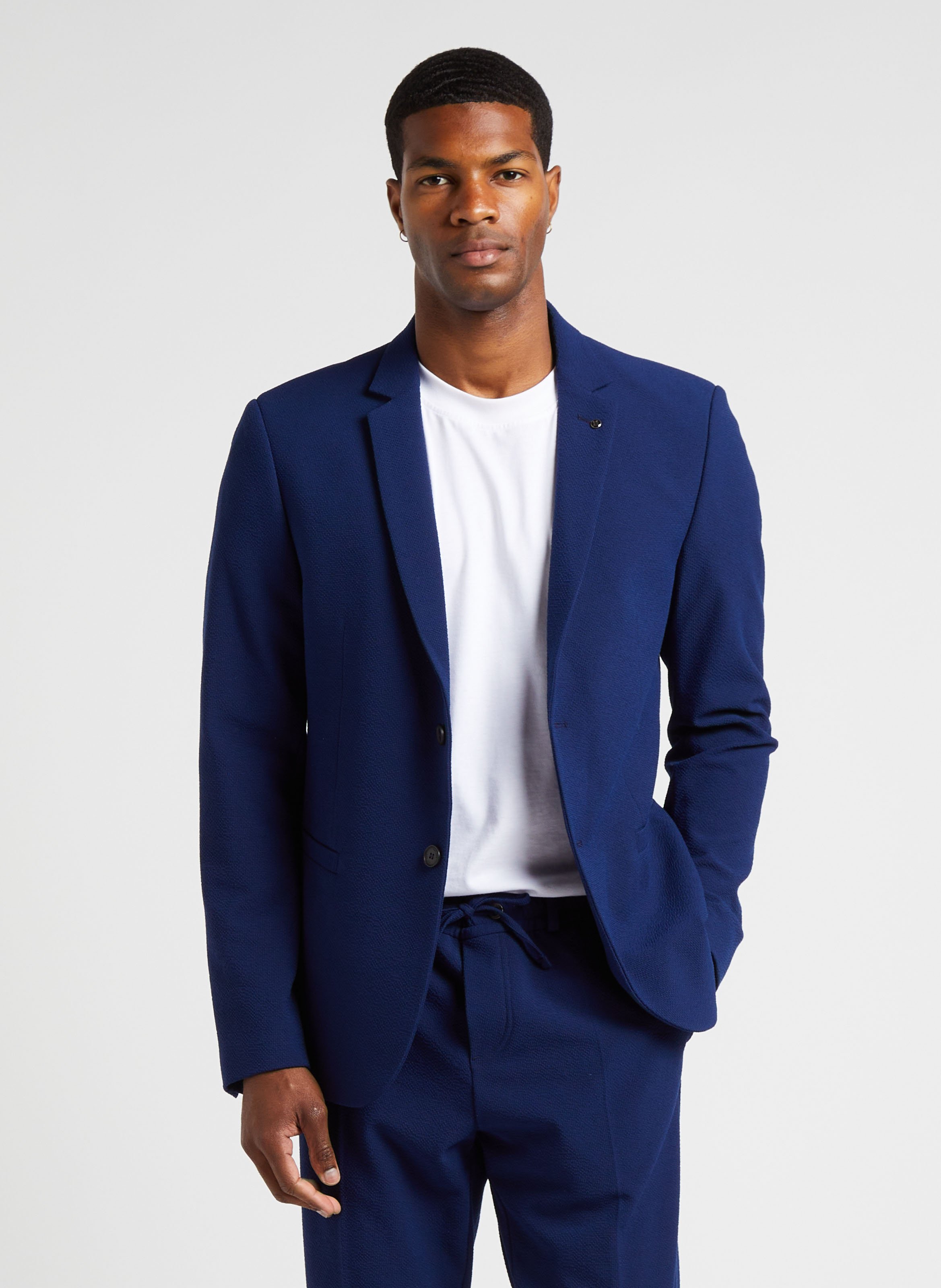 Veste de costume col tailleur texturée IKKS Bleu