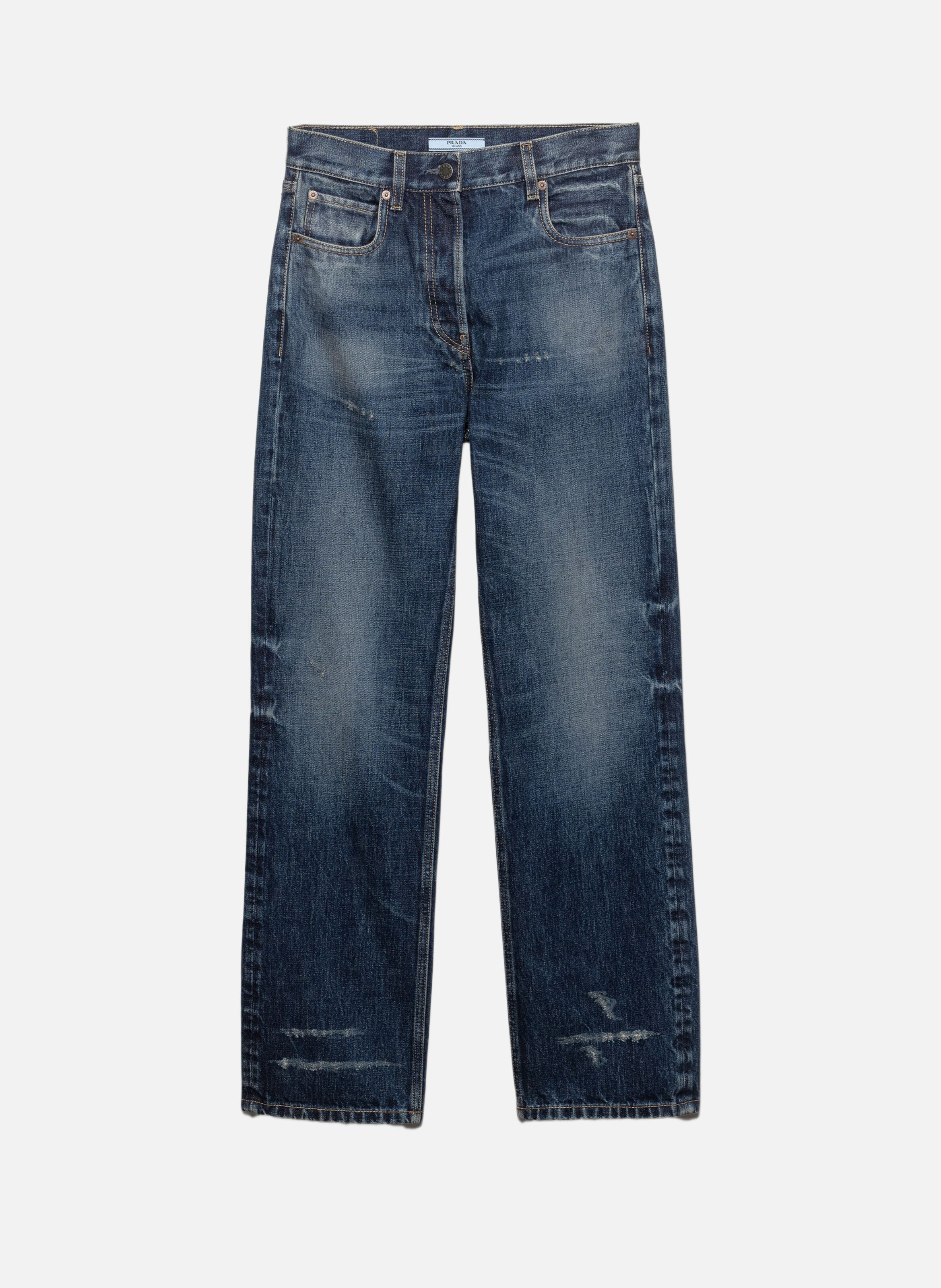 Jean droit en denim délavé PRADA Bleu
