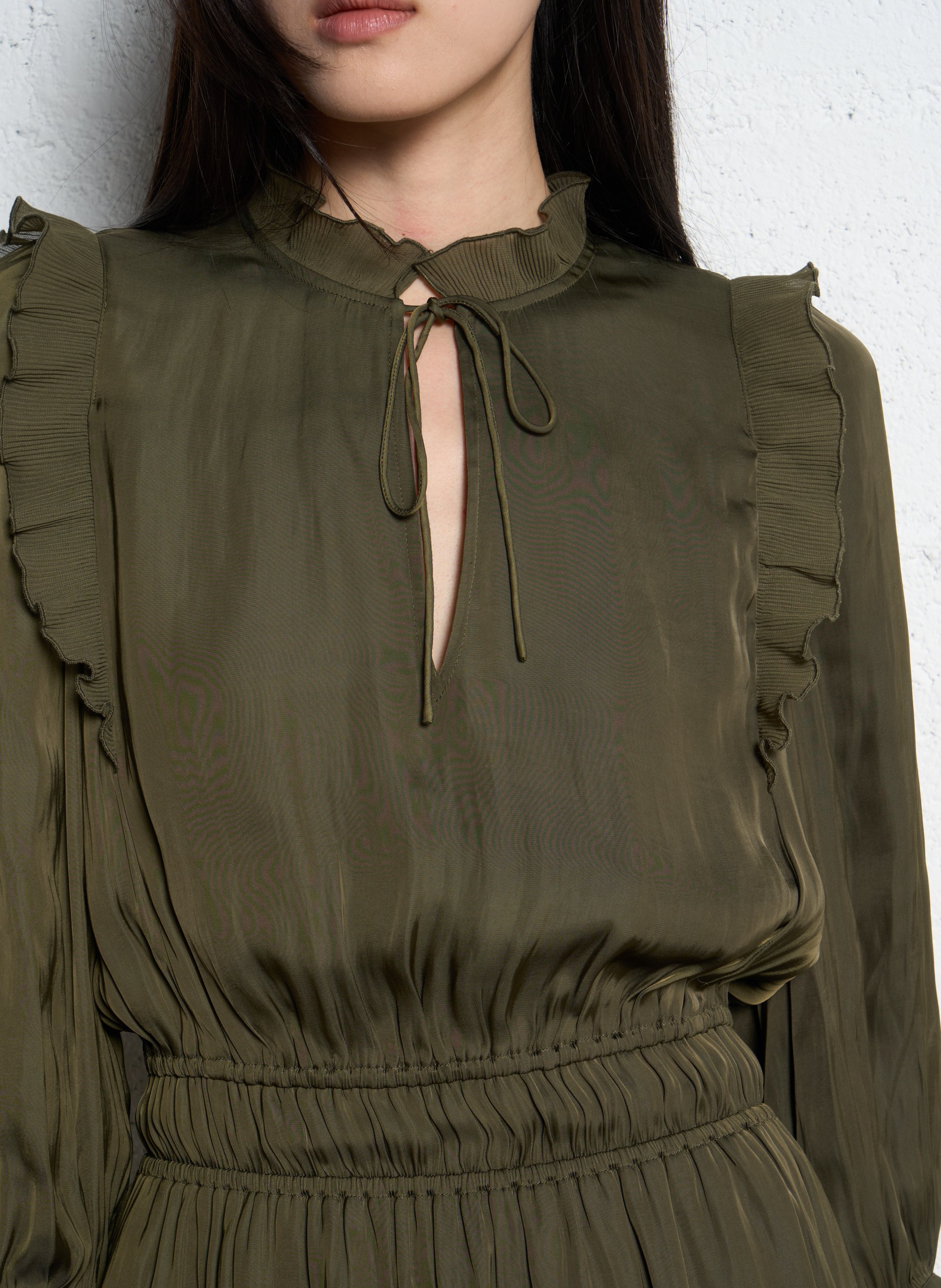 Robe courte satinée col v IKKS Kaki