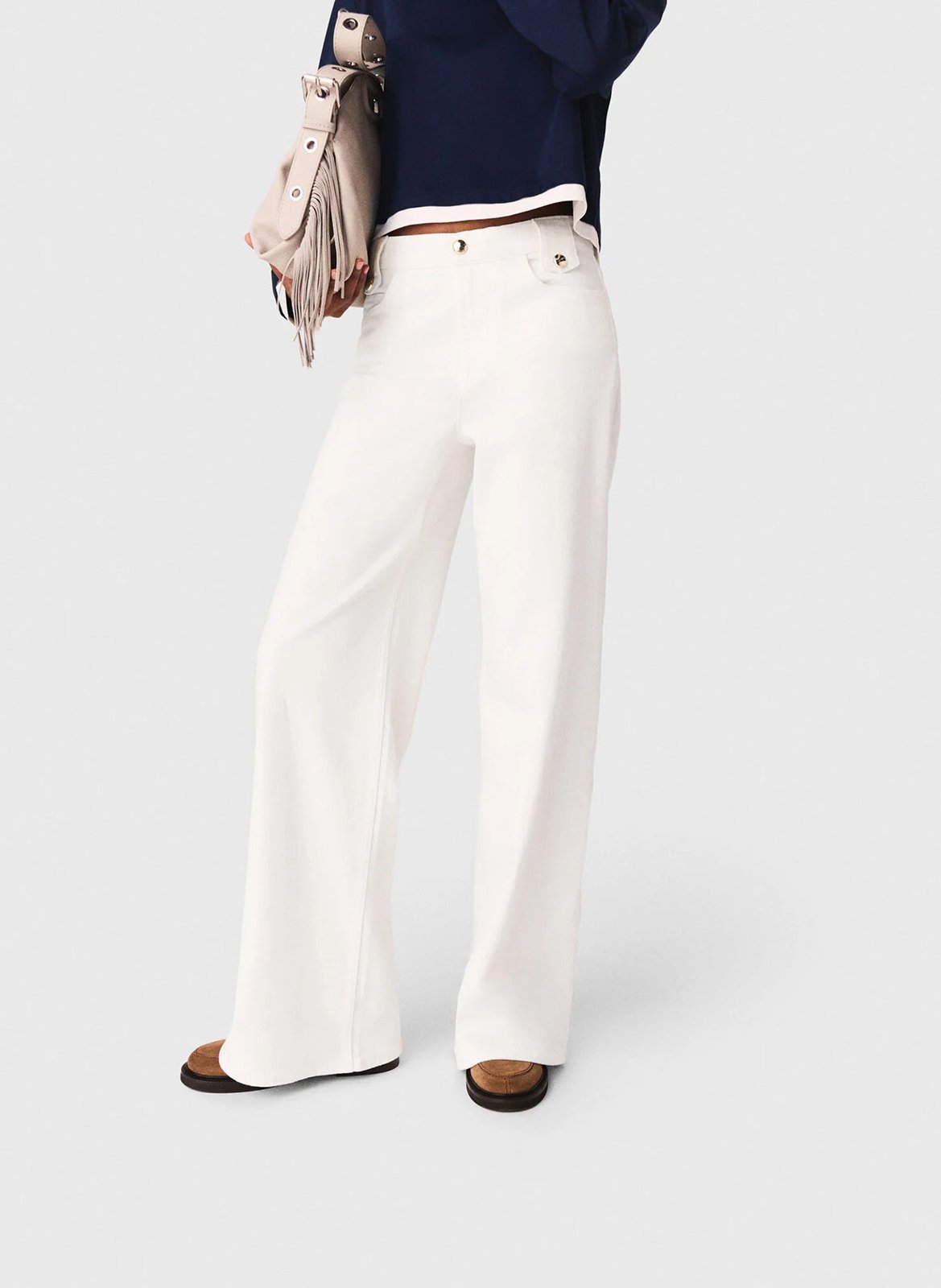 Jean large à passants boutonnés MAJE Blanc